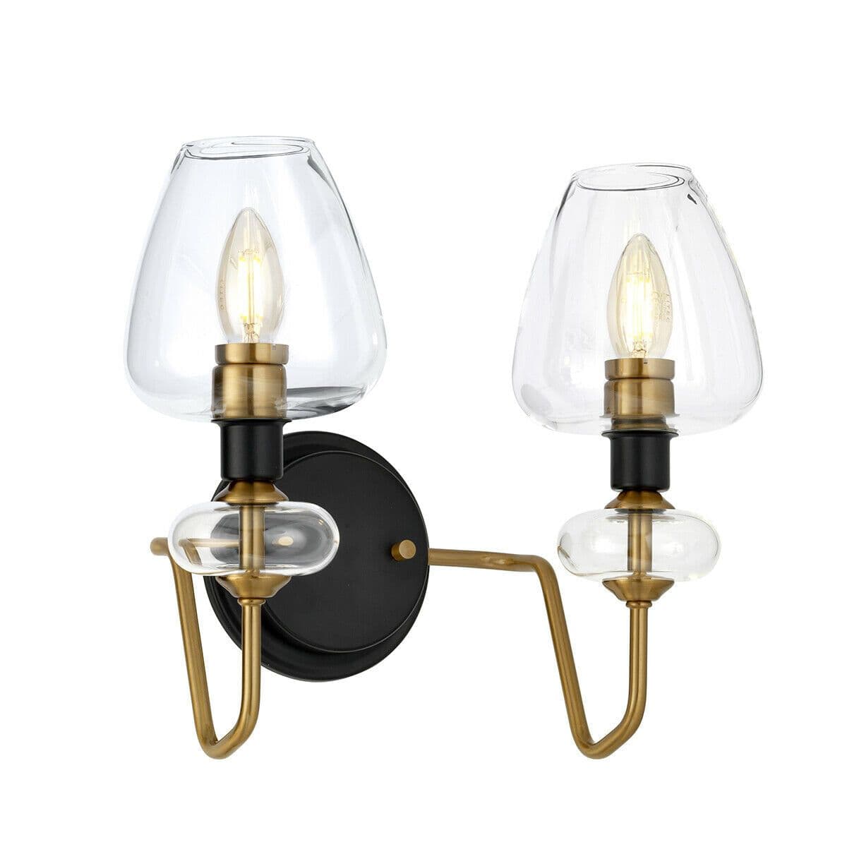 Twin Wall Light Aged Brass Finish Charcoal Paint LED E14 40W