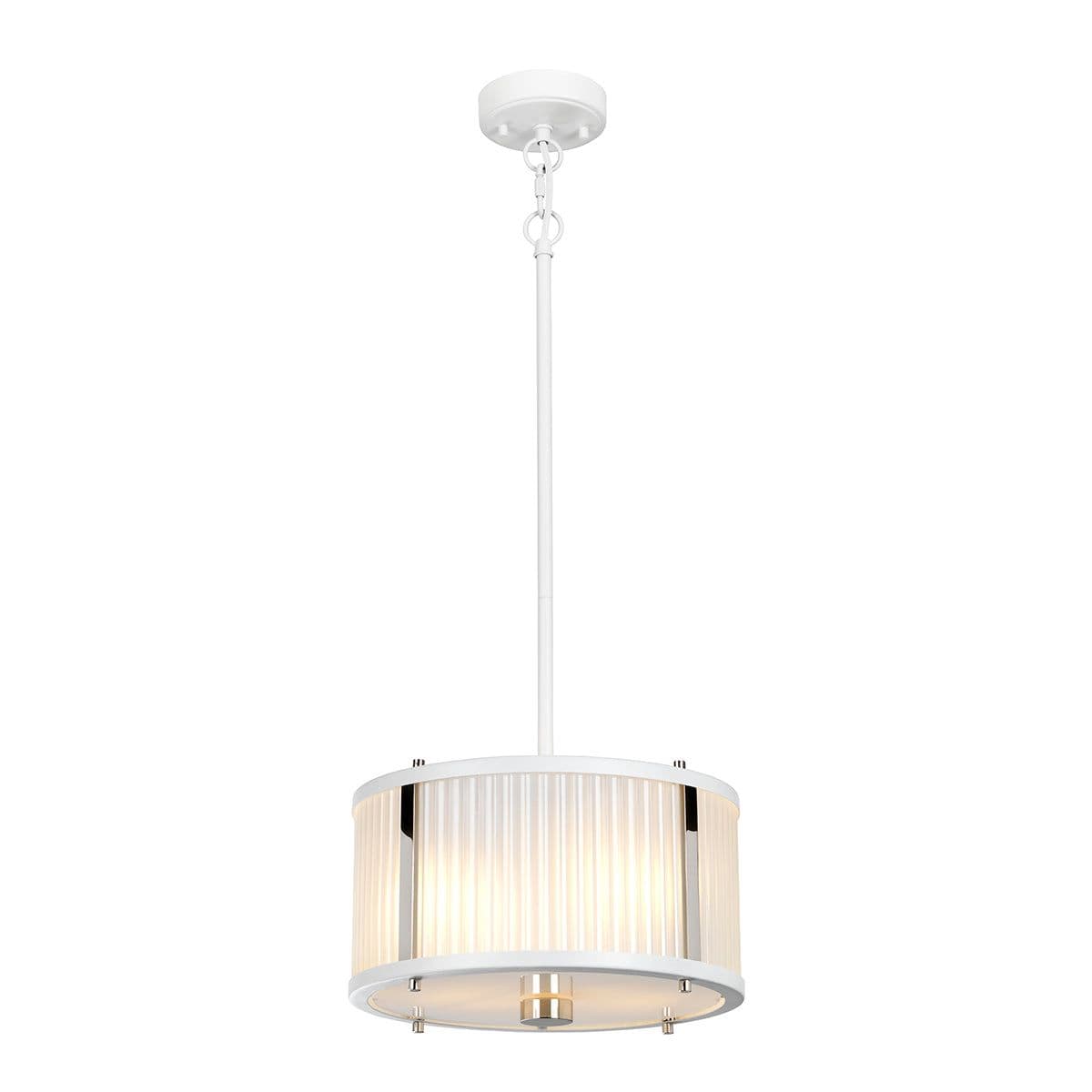 2 Bulb Ceiling Pendant White Satin Painted   Highly Polished Nickel LED E27 60W