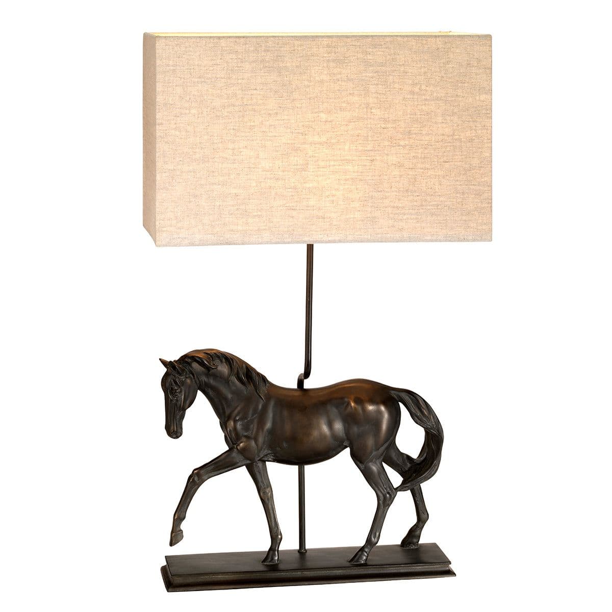 Table Lamp Large Horse Statuette Natural Hessian Shade Patina LED E27 40w
