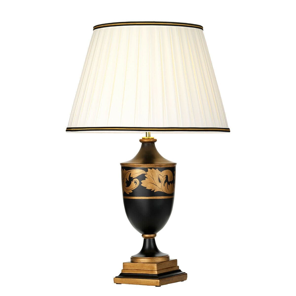 Single Table Lamp Ivory with Black & Gold Trim Shade LED E27 60w Bulb d00426