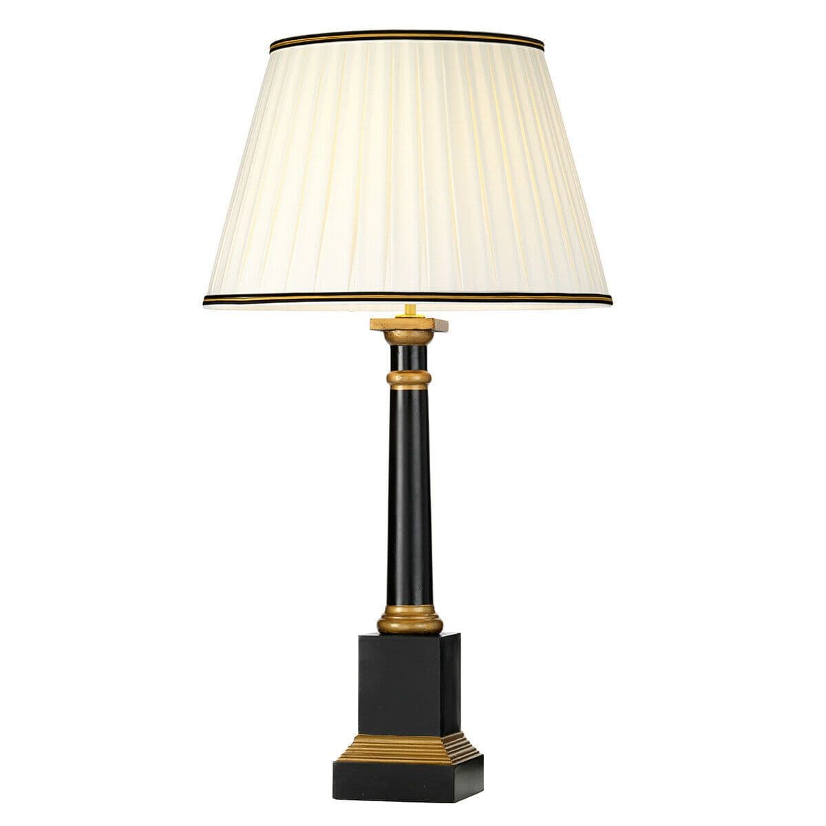 Table Lamp Column Ivory Box Pleat Shade & Gold Trim LED E27 60w
