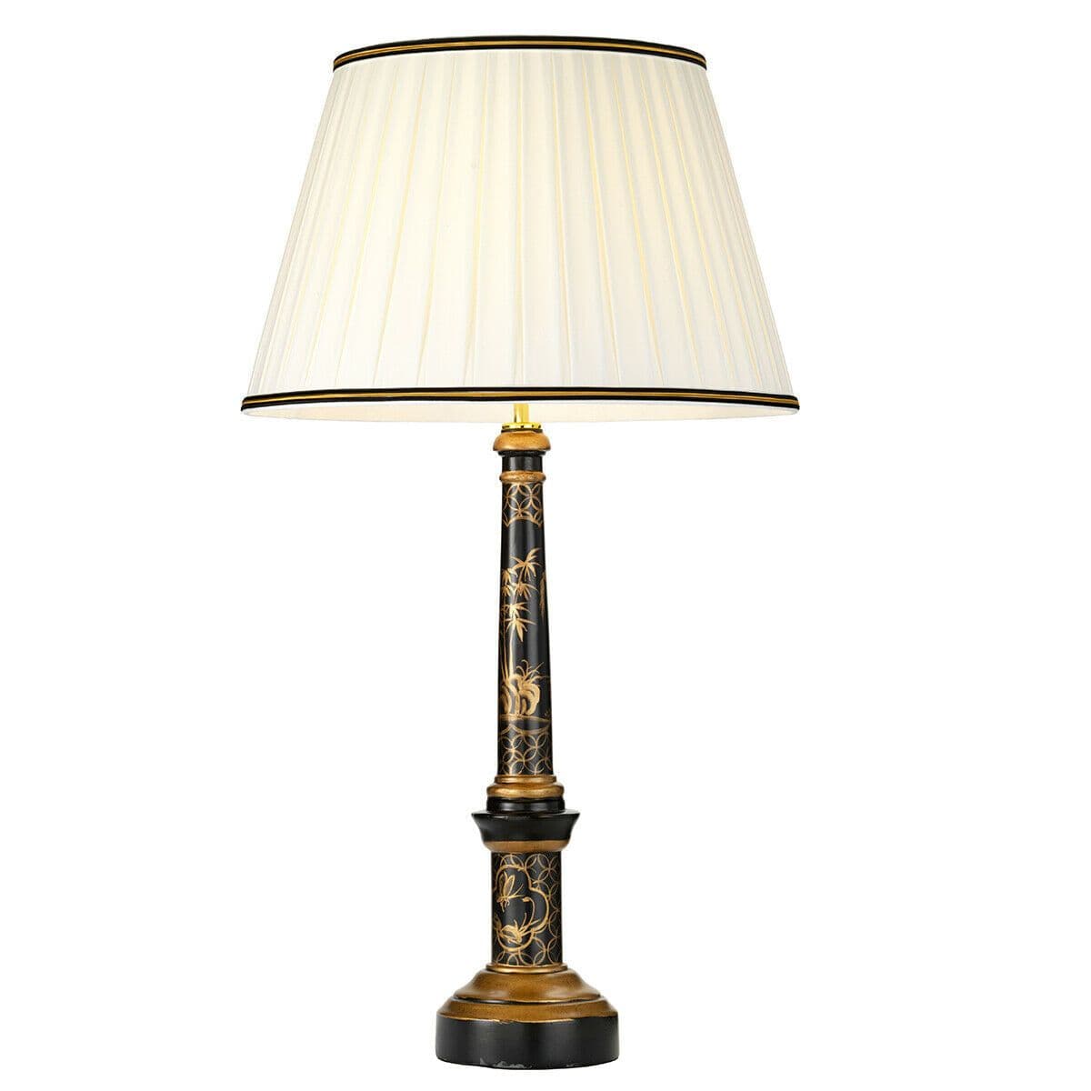 Single Table Lamp Ivory & Gold Trim Shade LED E27 60w Bulb d00460