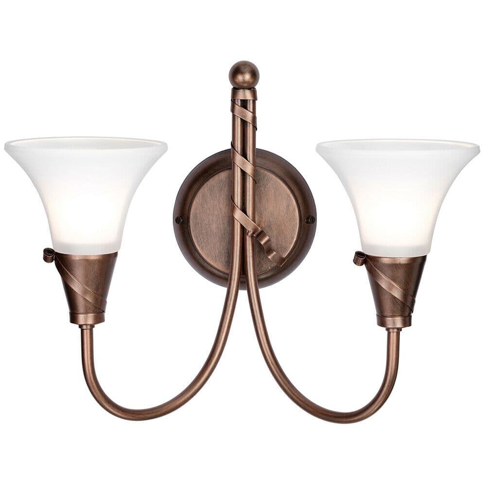 Twin Wall Light Ribbon Feature Glass Shades Copper Patina LED E14 60W