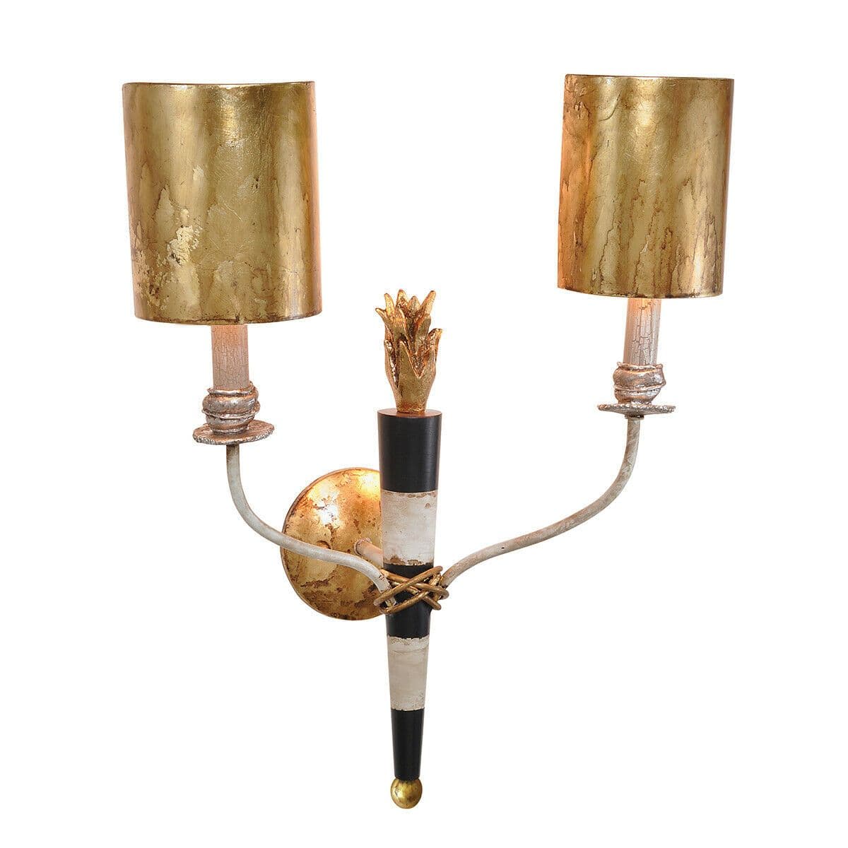 Twin Wall Light Sconce & White Central Stem Gold Shades LED E14 60W