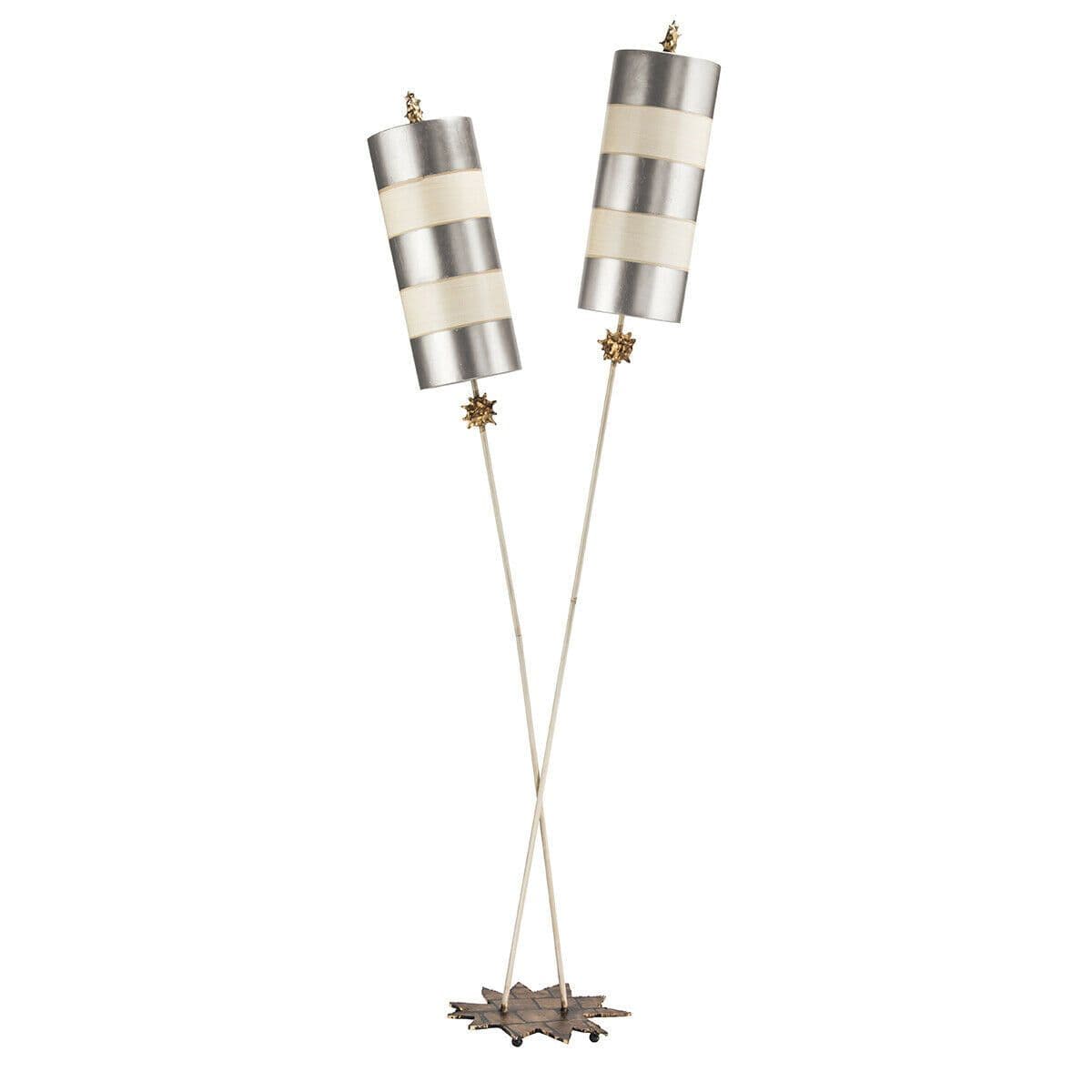2 Bulb Floor Lamp Silver Leaf Striped Shades Star Shaped Base LED E27 60W