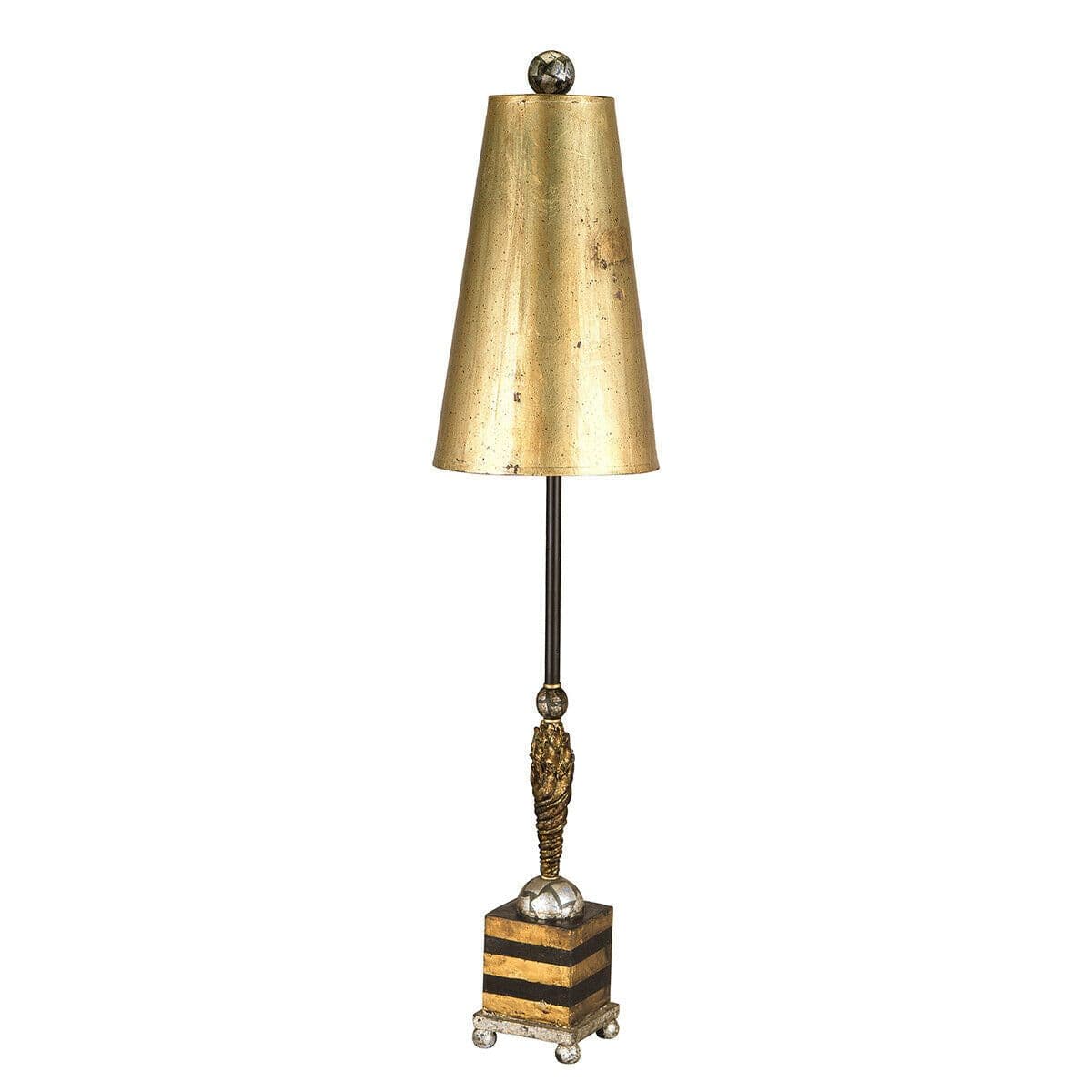 Table Lamp Gold Striped Base Round Feet Glazed Gold Leaf Shade LED E27 60W