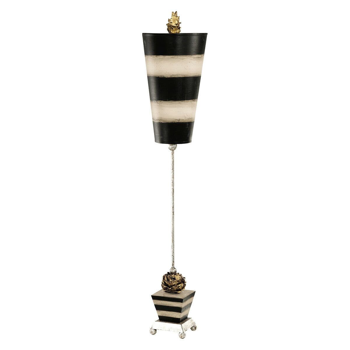 Table Lamp Silver Leaf Ball Feet Taupe & Black Striped Base & Shade LED E27 60W