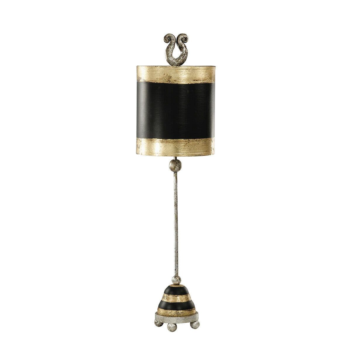 Table Lamp Silver Leaf Ball Feet Gold & Striped Base & Shade LED E27 60W