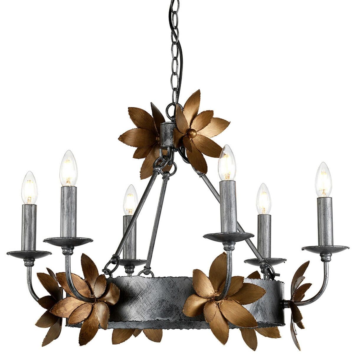 6 Bulb Chandelier Hanging Pendant LIght Bronze LED E14 60W Bulb