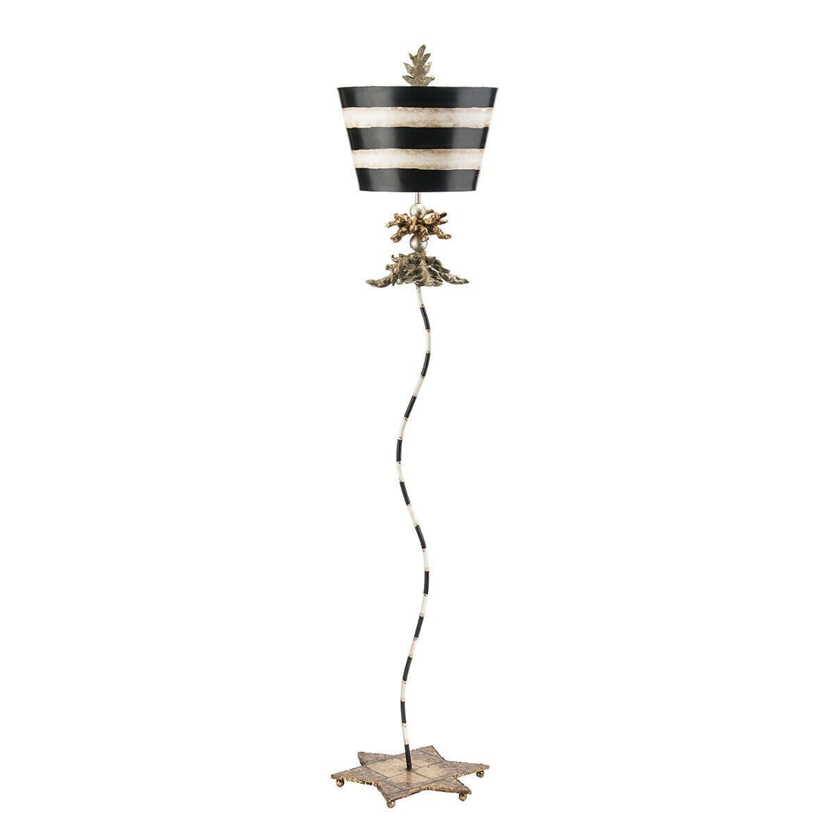 Floor Lamp Gold Leaf & Striped Stem Star Base Striped Shade LED E27 100W