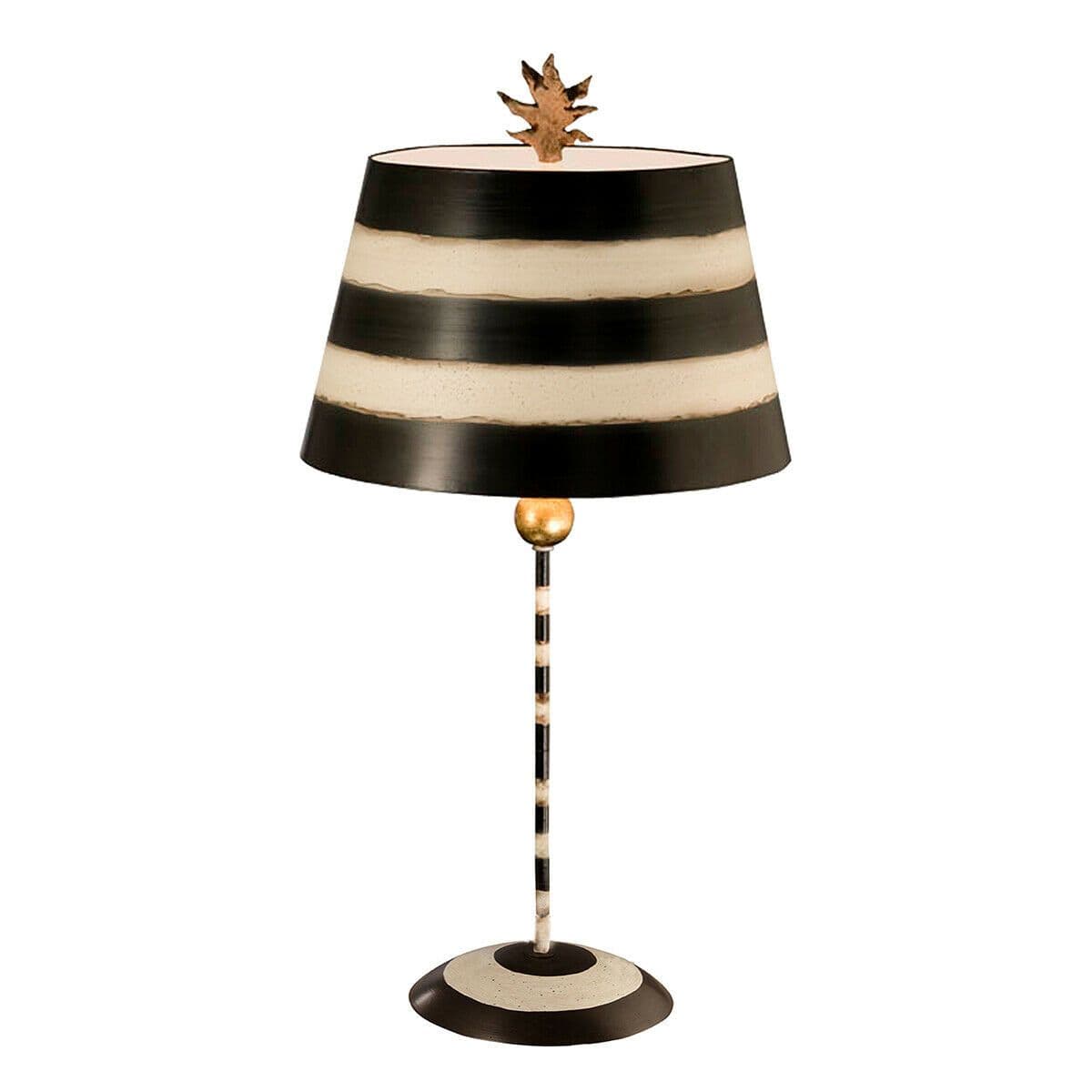 Table Lamp Striped Shade Palm Leaf Finial Cream Stem LED E27 100W