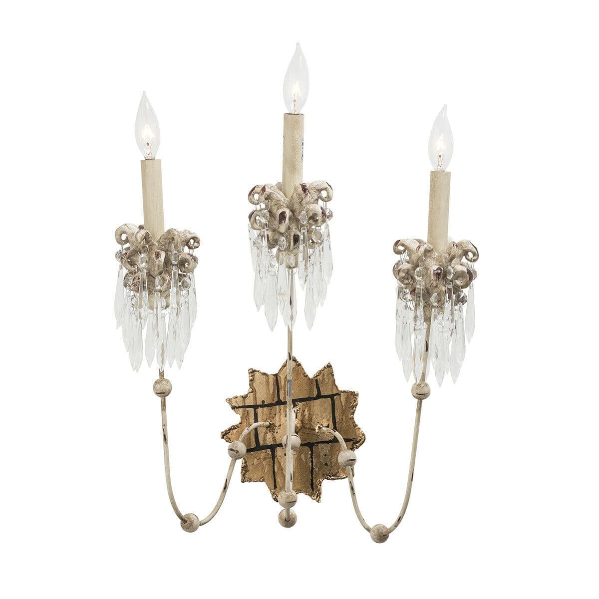 3 Bulb Wall Light Sconce Patina & Gold LED E14 60W Bulb