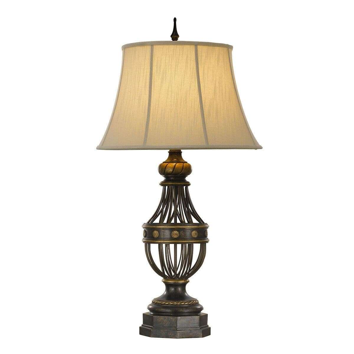 Table Lamp Cup Shaped Base Cream Textured Linen Shade Antique LED E27 60W