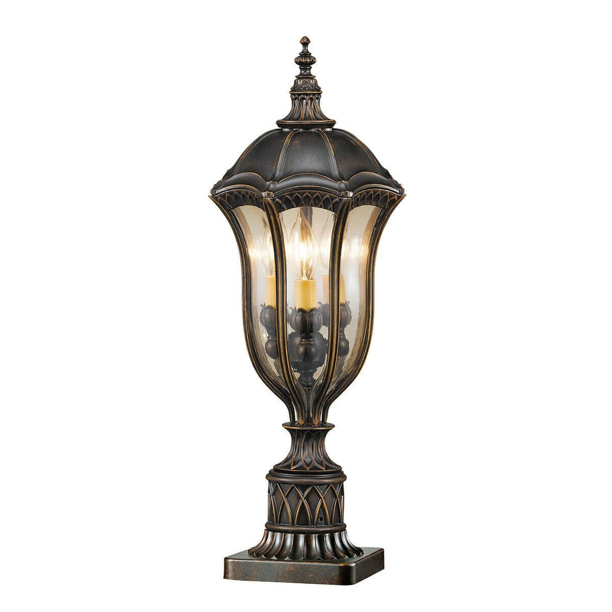 Outdoor IP44 3 Bulb Wall Ground Pedestal Walnut LED E14 60W