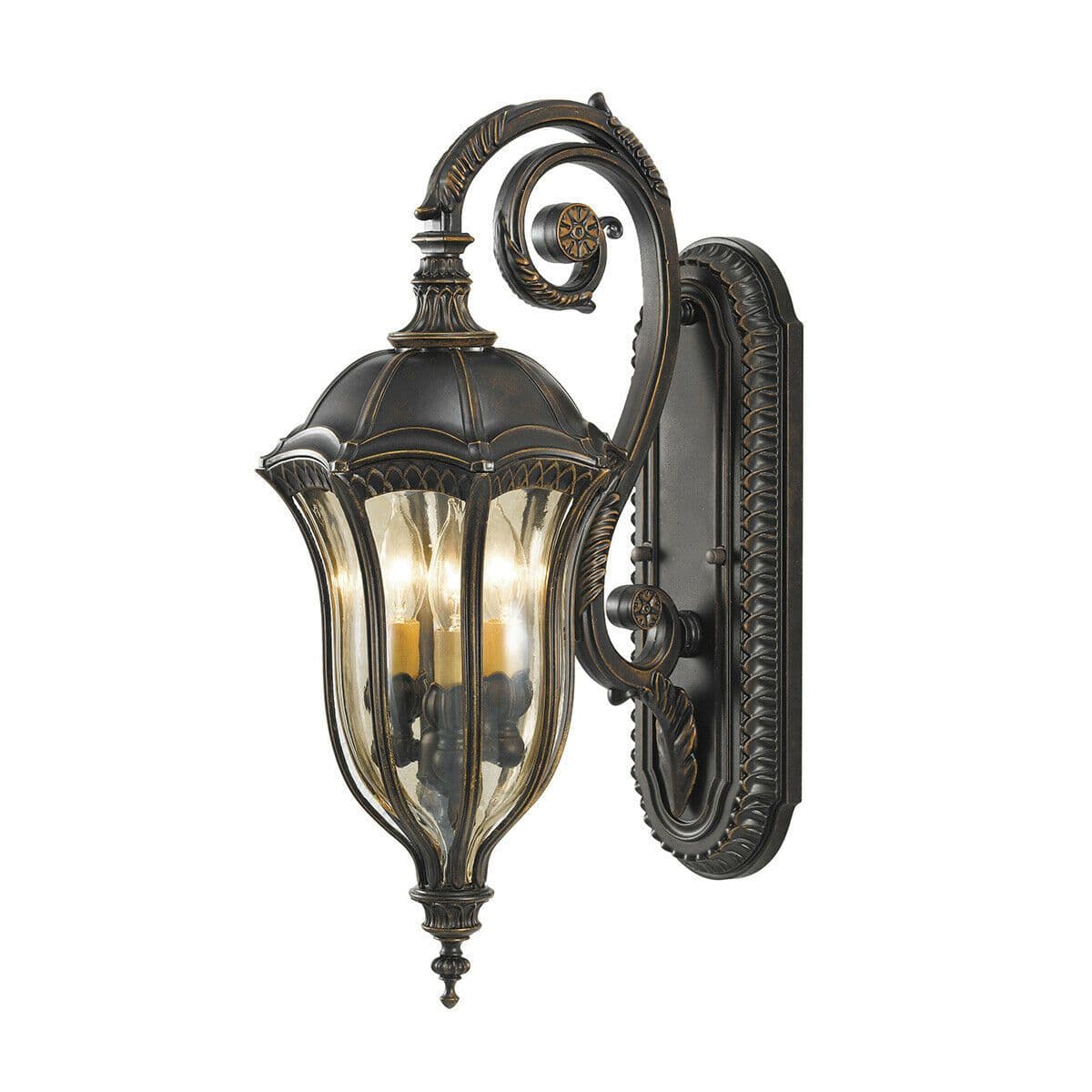 Outdoor IP44 3 Bulb Wall Light Sconce Walnut LED E14 60W Bulb Outside External