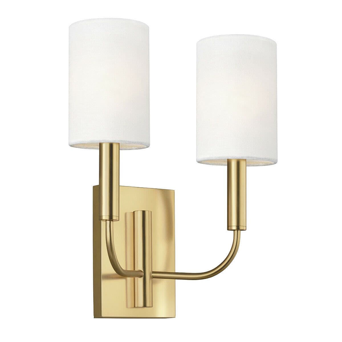 Twin Wall Light Linen Cylindrical Shades Burnished Brass LED E14 60W