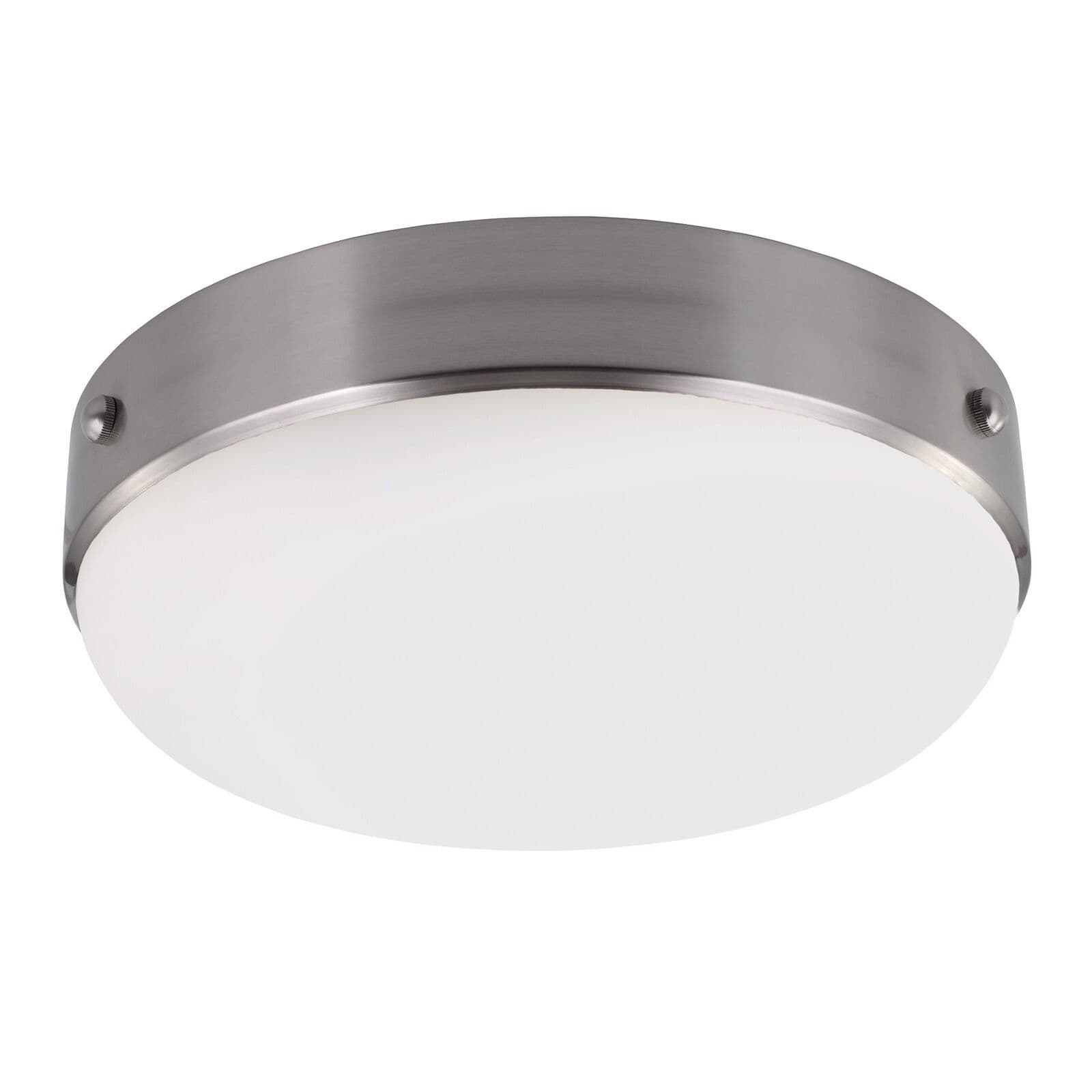 2 Bulb Flush Light Riveted Band Opaque Shade Brushed Steel LED E27 75W