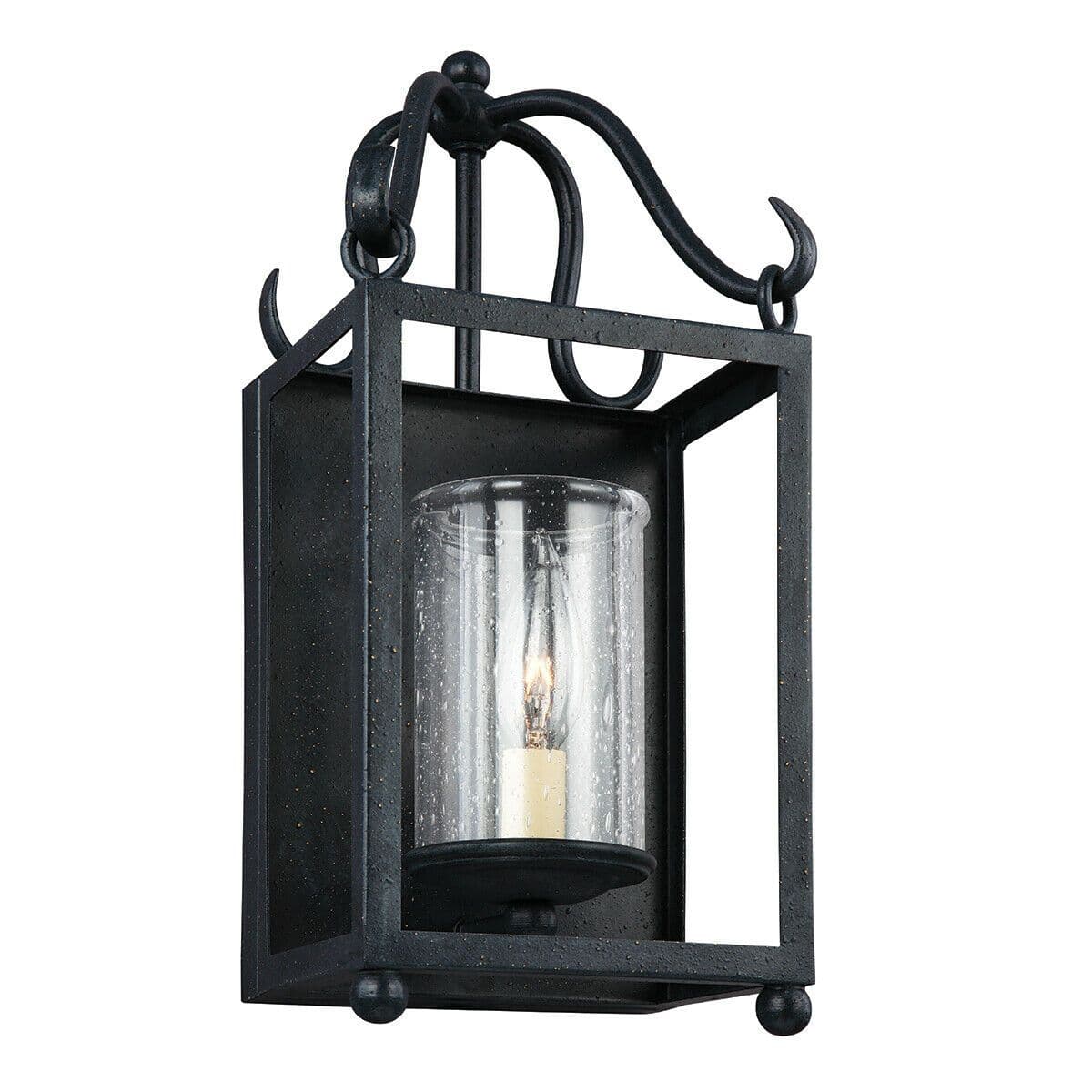 Wall Light Iron Frame Seeded Glass Shade Antique Forged Iron LED E14 60W