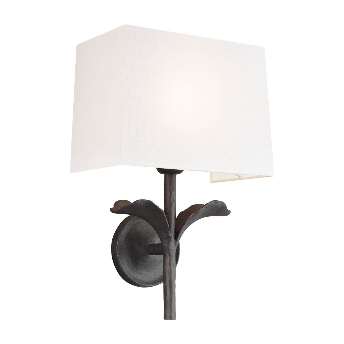 Wall Light Stem & Leaf Design Linen Shade Aged Iron LED E27 60W