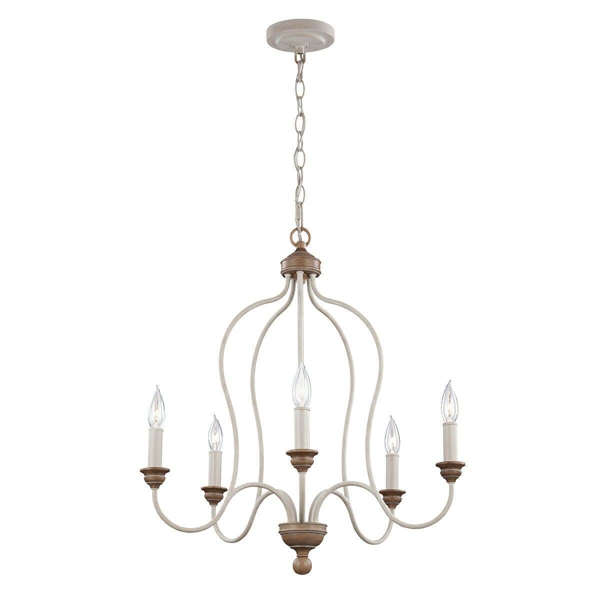 5 Bulb Chandelier Hanging Pendant LIght Chalk Washed Beachwood LED E14 60W Bulb