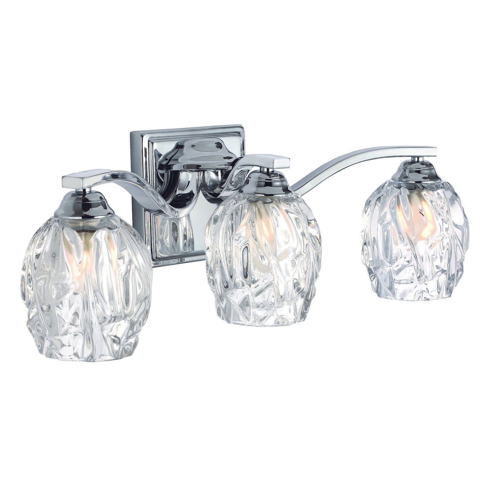 IP44 3 Bulb Wall Light 3 Cut Glass Shades Polished Chrome LED G9 3.5W