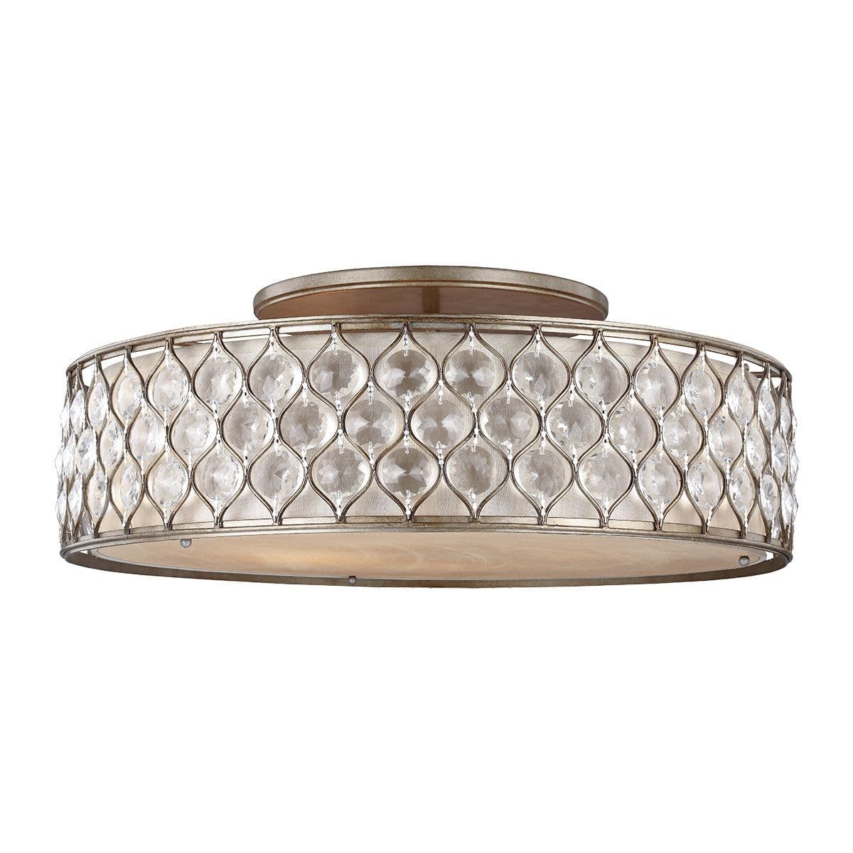 6 Bulb Flush Light Low Ceiling Linen Fabric Shade Burnished LED E27 60W