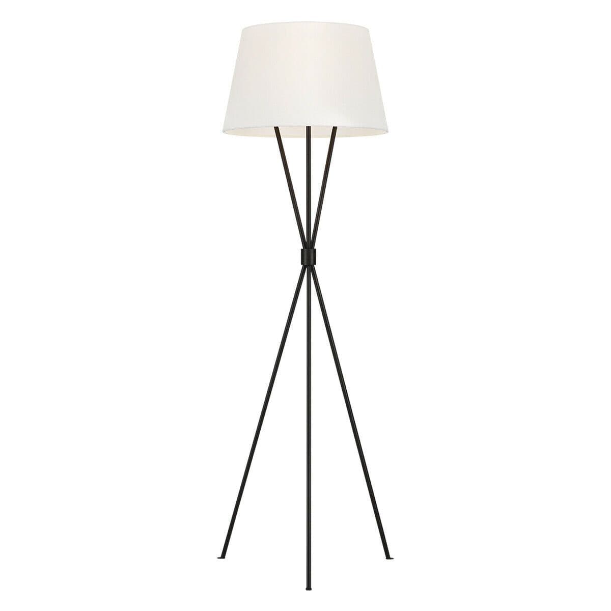 Floor Lamp Tied Tripod Base Linen Fabric Shade Aged Iron LED E27 60W Bulb