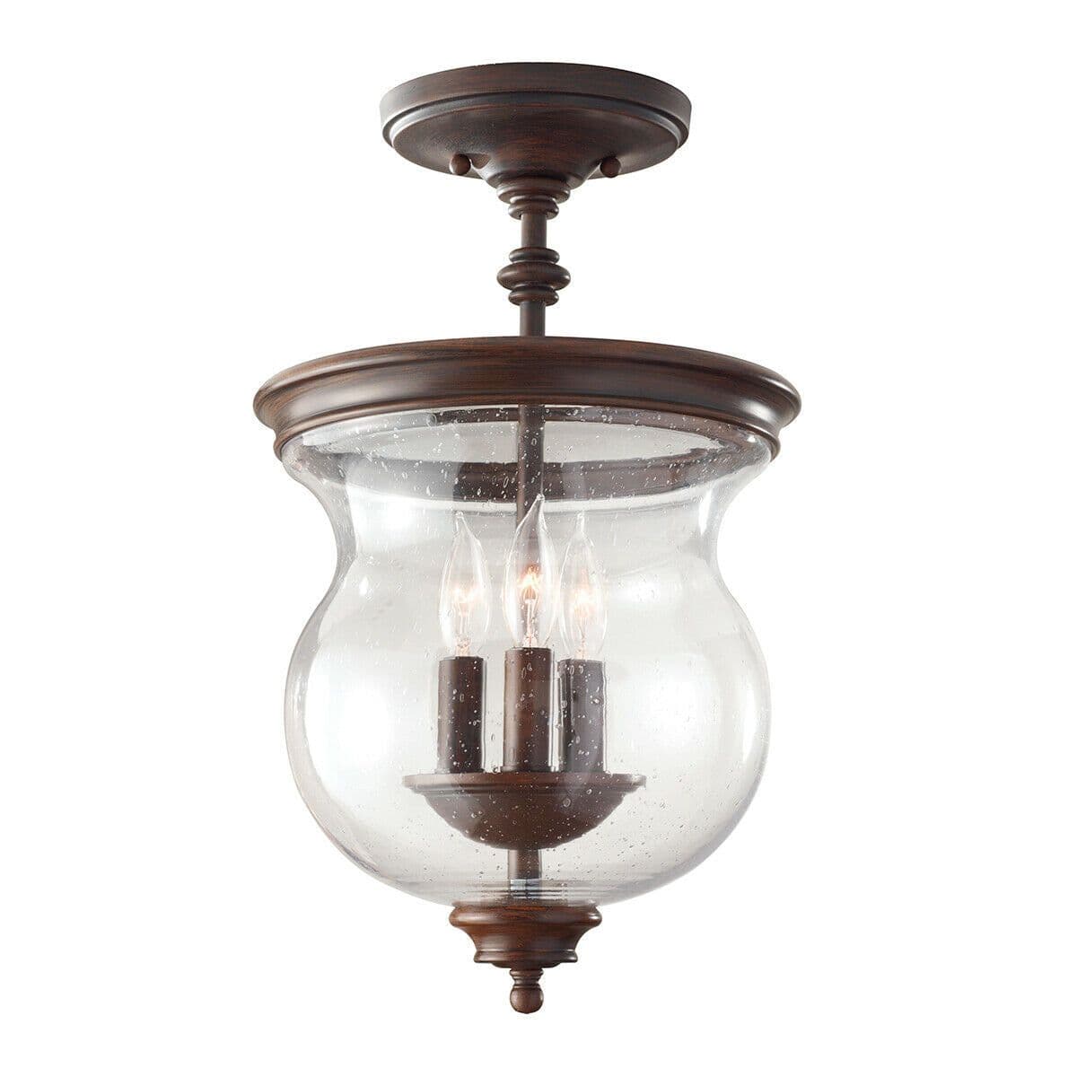 3 Bulb Semi Flush Light Storm Glass Shade Heritage LED E14 60W