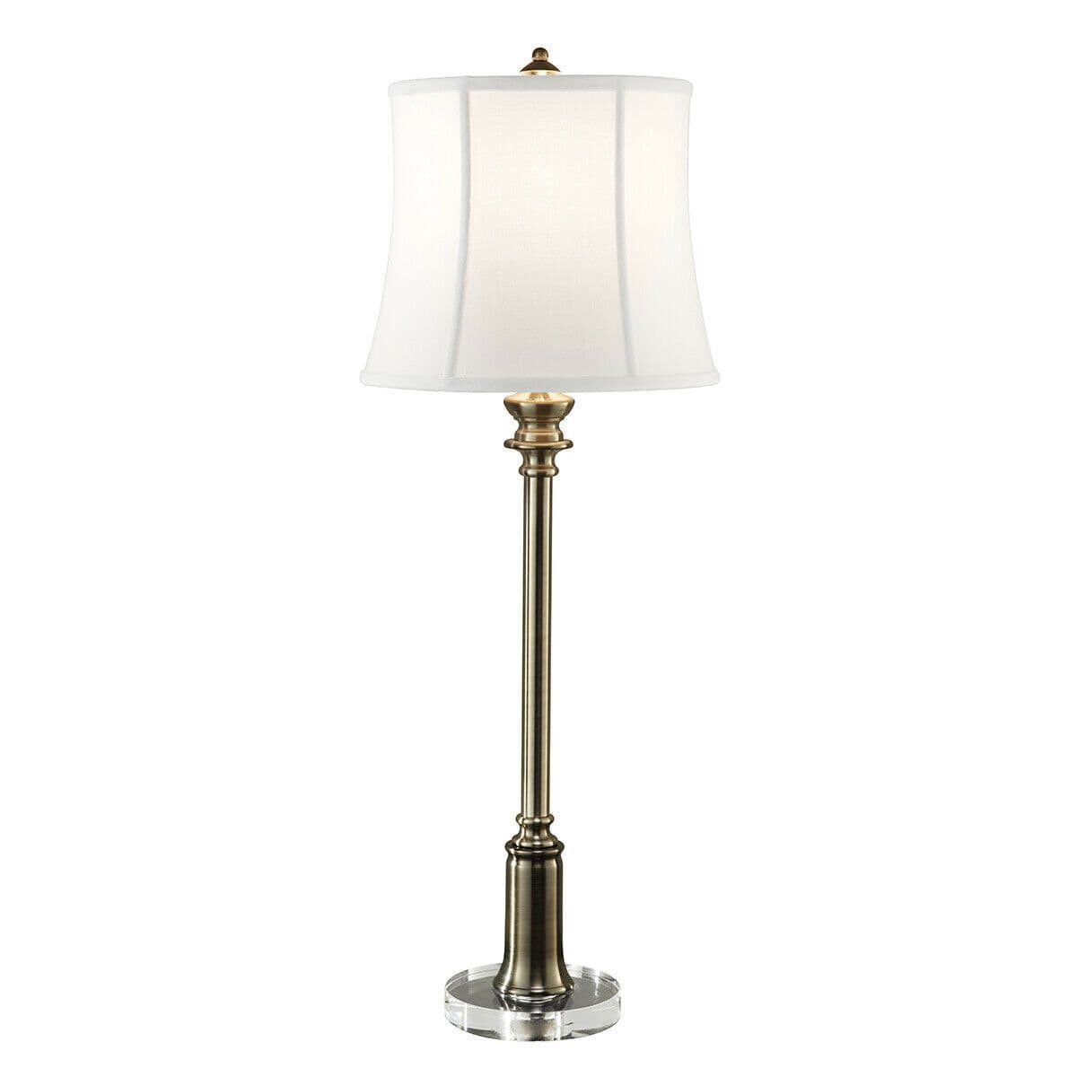 Table Lamp Taller Slim True White Cotton Linen Shade Bali Brass LED E27 60W