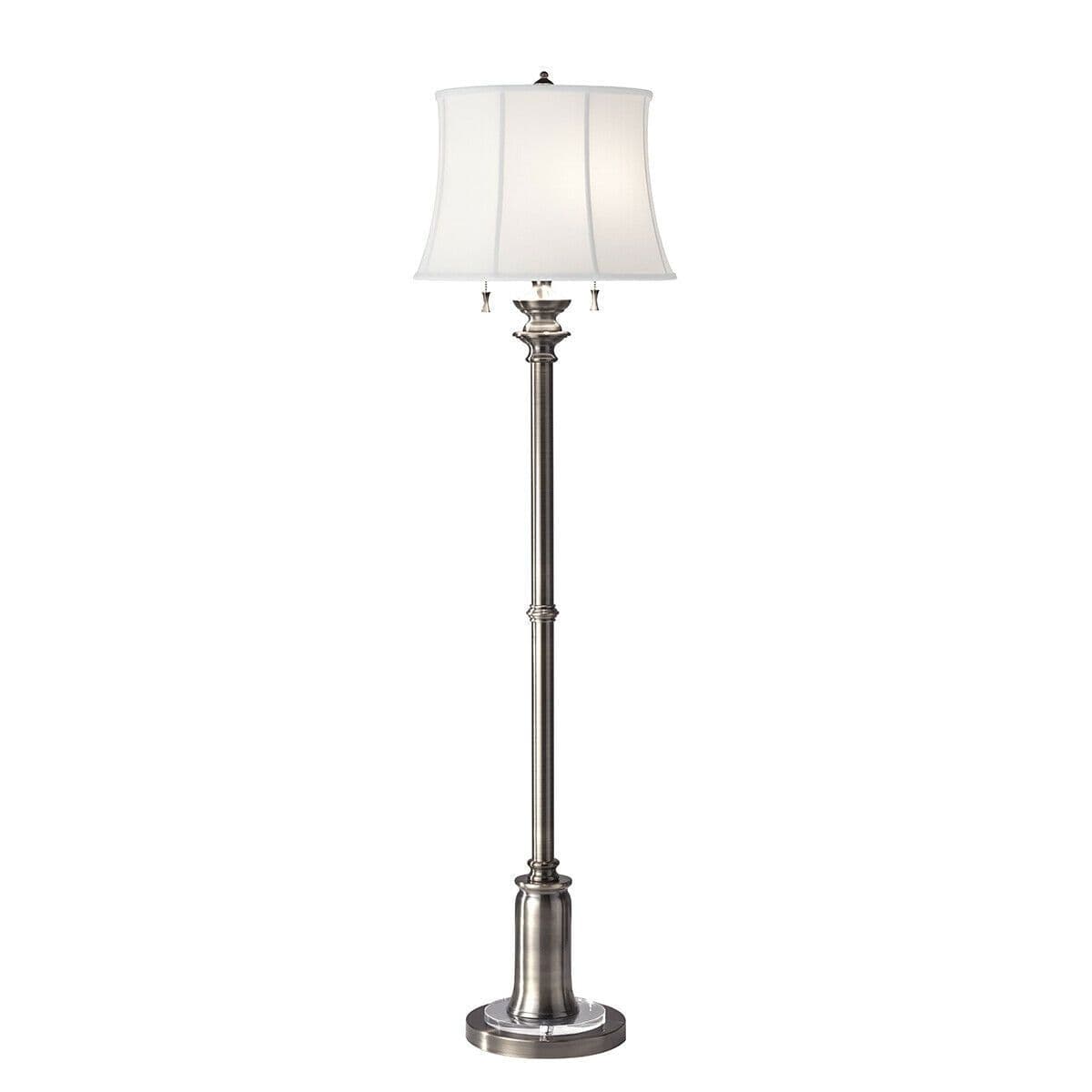 2 Bulb Twin Floor Lamp True Cotton Linen Shade Antique Nickel LED E27 60W