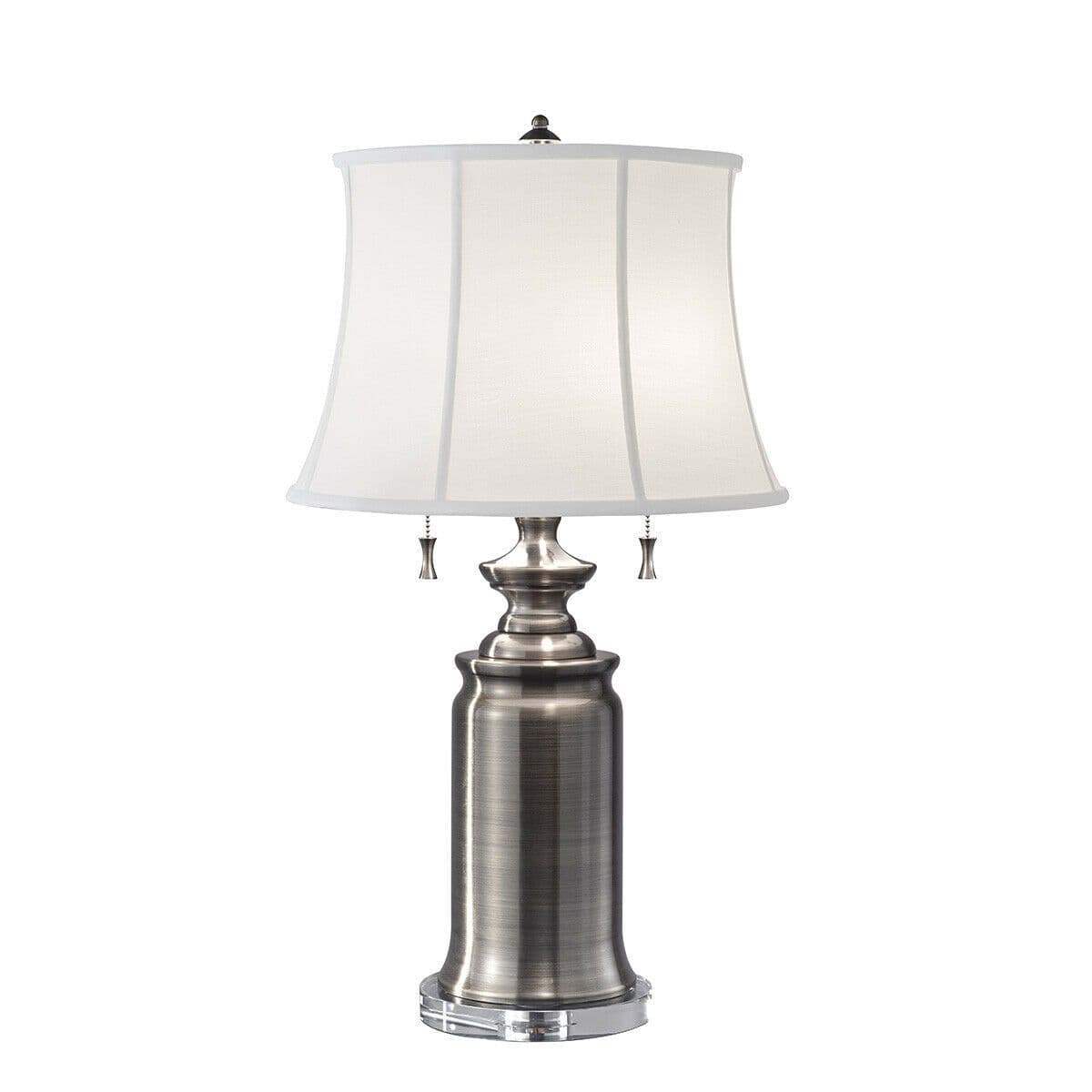 2 Bulb Twin Table Lamp True Cotton Linen SHade Antique Nickel LED E27 60W
