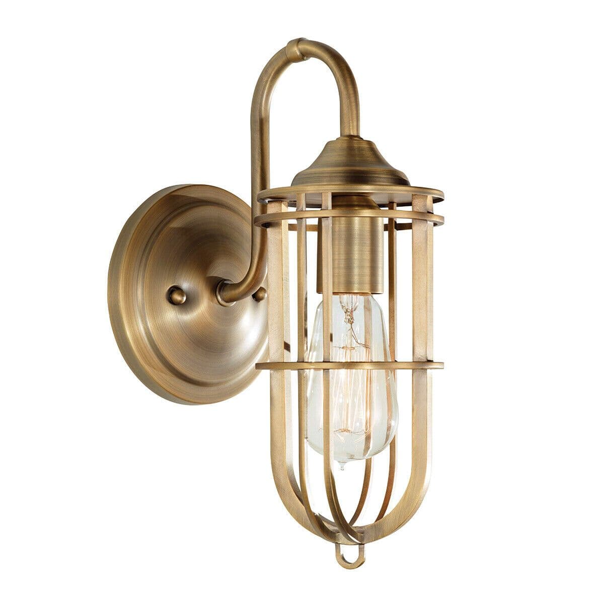 Wall Light Caged Downlight Up Over Arched Arm Dark Antique Brass LED E27 60W