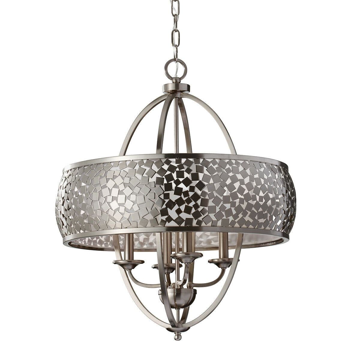 4 Bulb Chandelier Hanging Pendant LIght Brushed Steel LED E14 60W Bulb