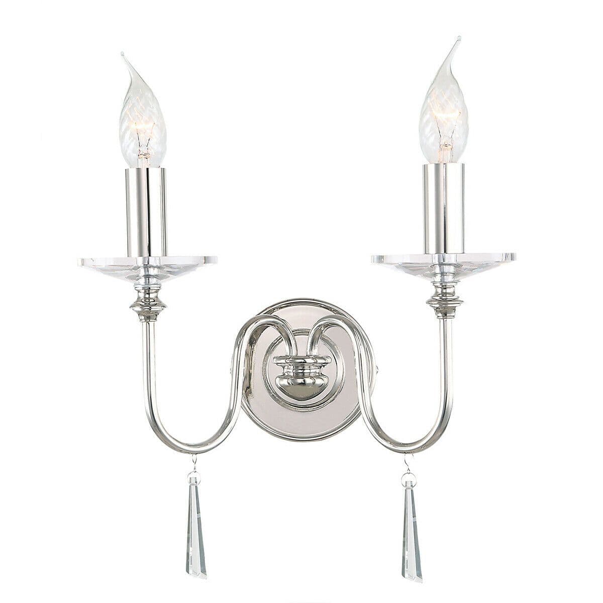 Twin Wall Light Sconce Highly Polished Nickel Finish LED E14 60W Bulb d01037