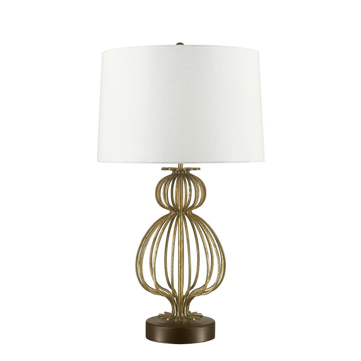 Table Lamp Mocha Steel Base Cream Linen Shade Distressed Gold LED E27 100W