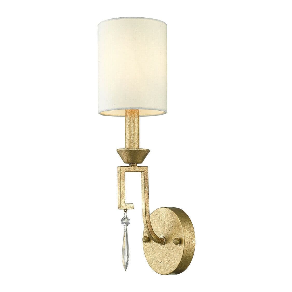 Wall Light Grecian Key Motif Ivory Linen Shade Distressed Gold LED E14 60W