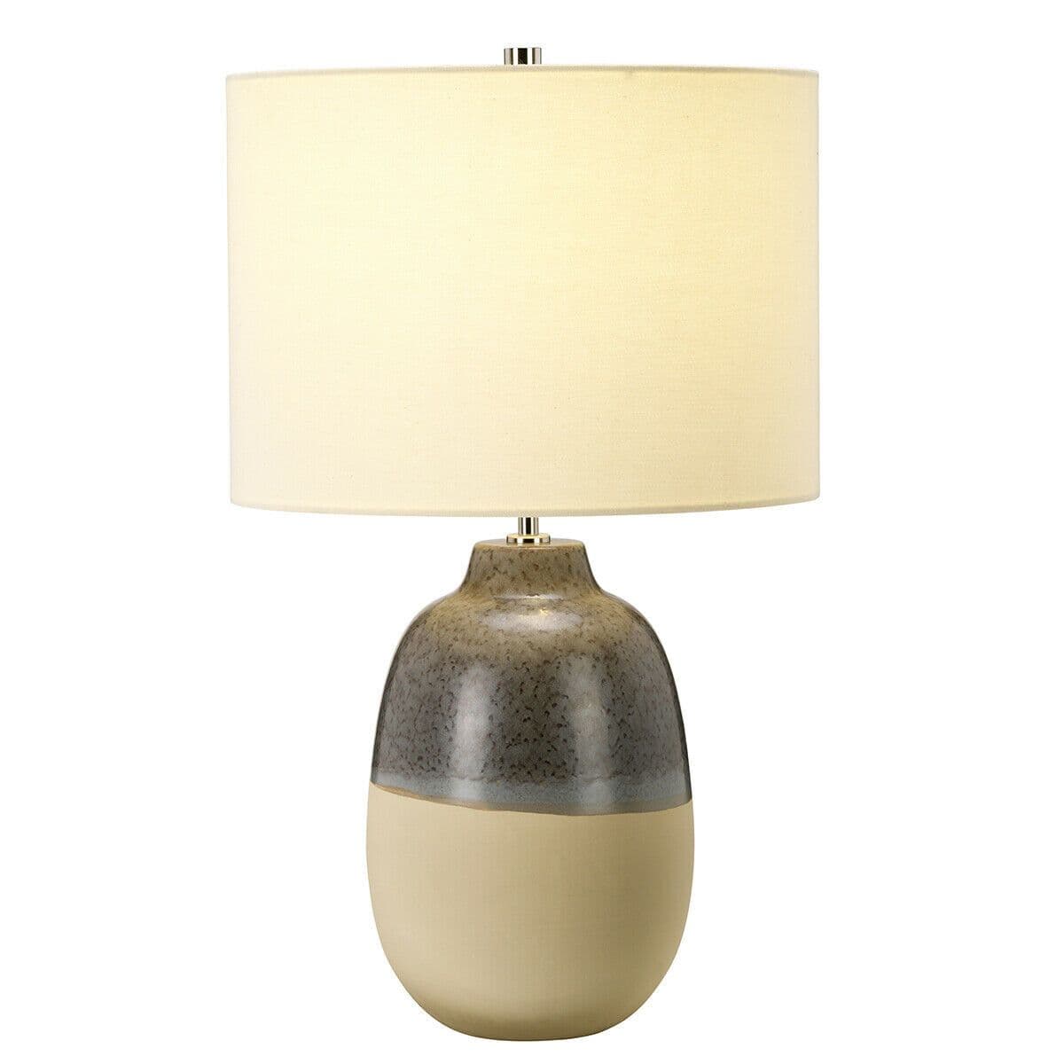 Table Lamp Grey Glaze Matt Beige Base Cream Faux Silk Shade LED E27 60W
