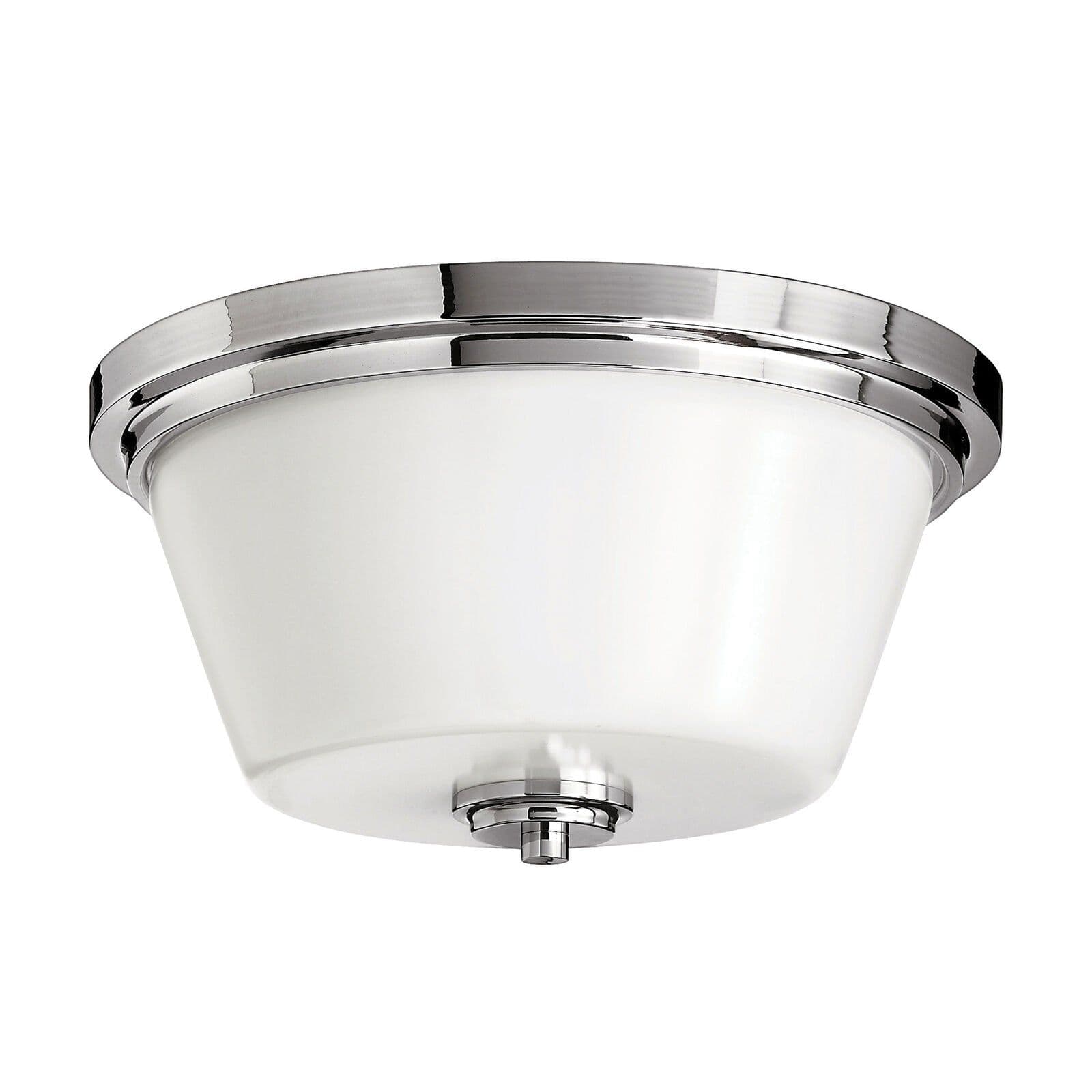 IP44 2 Bulb Flush Light Opaque Glass Polished Chrome Stepped LED E27 60W