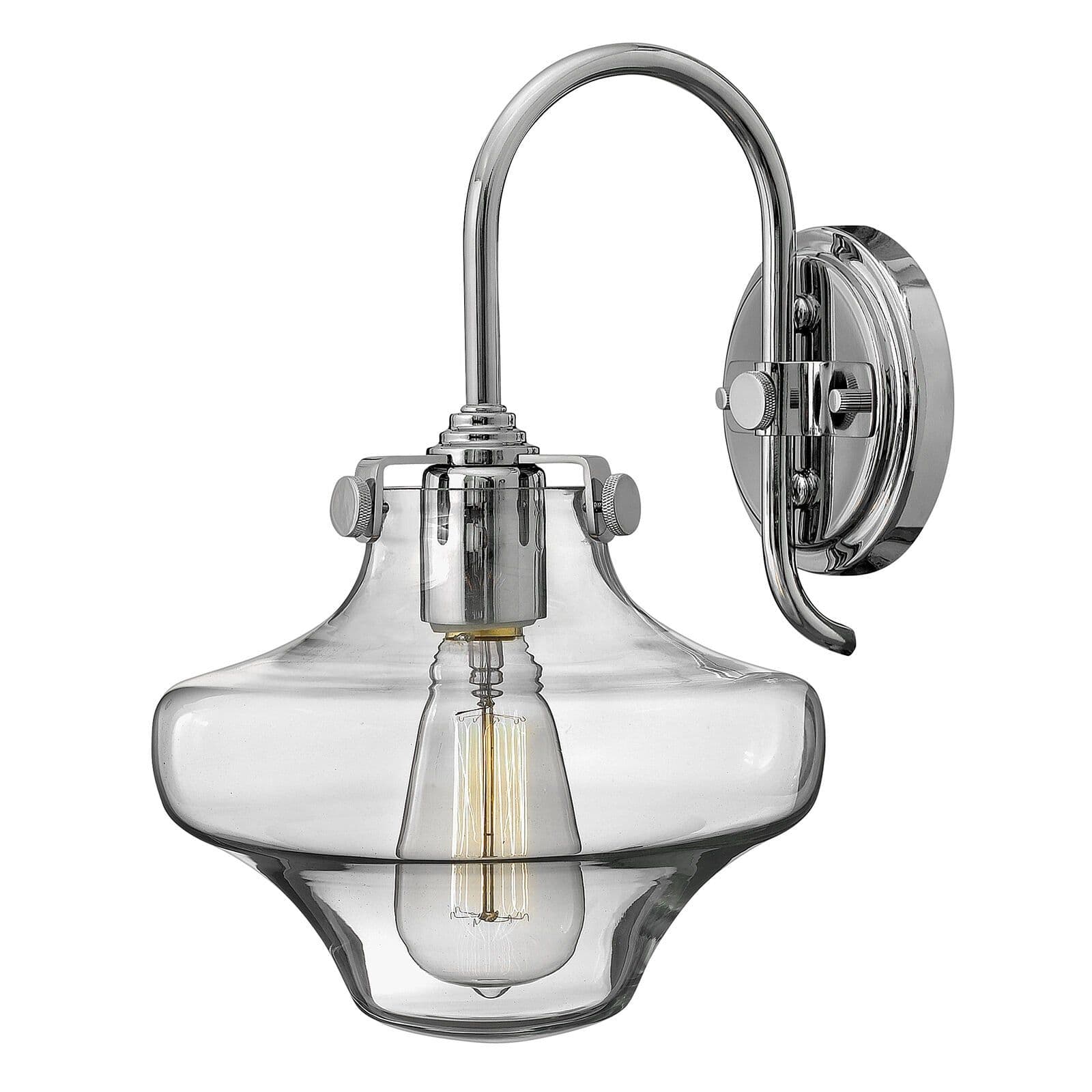 Wall Light Retro Glass Bulbous Shade Up Over Stem Chrome LED E27 100W