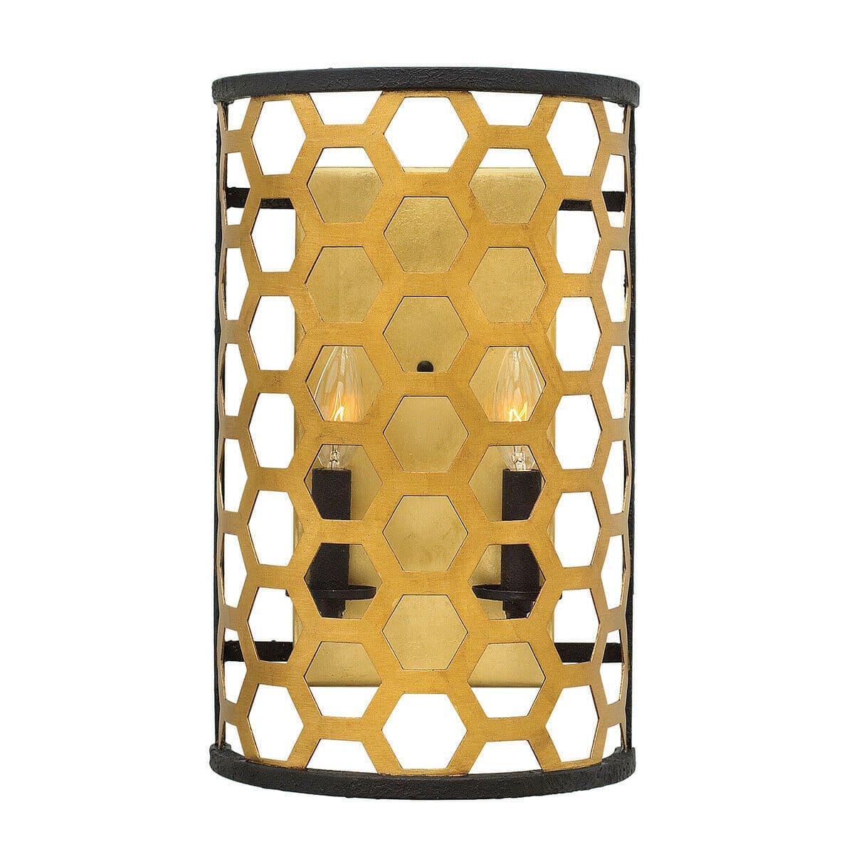 Twin Wall Light Hexagonal Laser Cut Steel Pattern Sunset Gold LED E14 60W