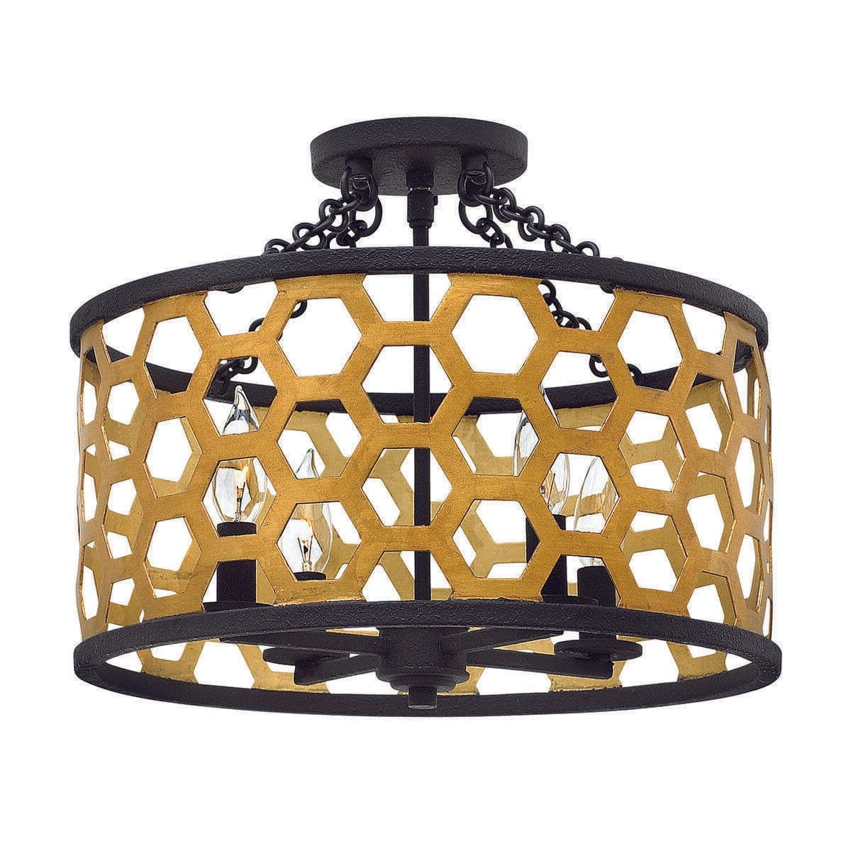 4 Bulb Semi Flush Light Hexagonal Laser Cut Steel Sunset Gold LED E14 60W