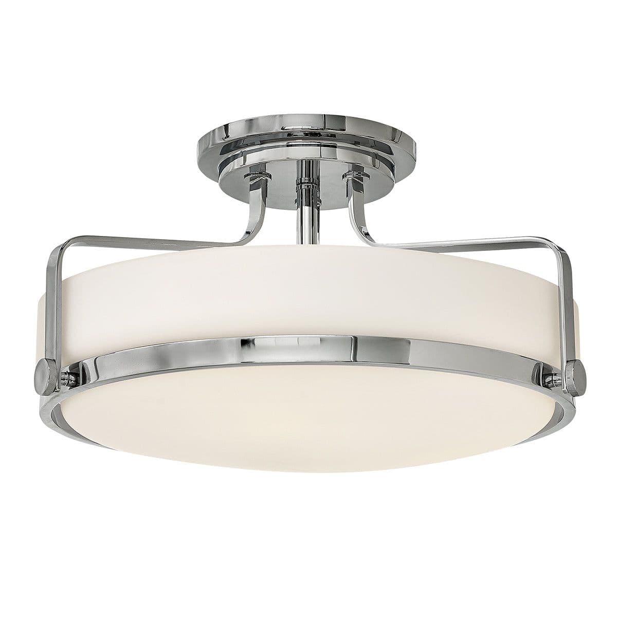 3 Bulb Semi Flush Light Opal Glass Metal Ring Polished Chrome LED E27 60W