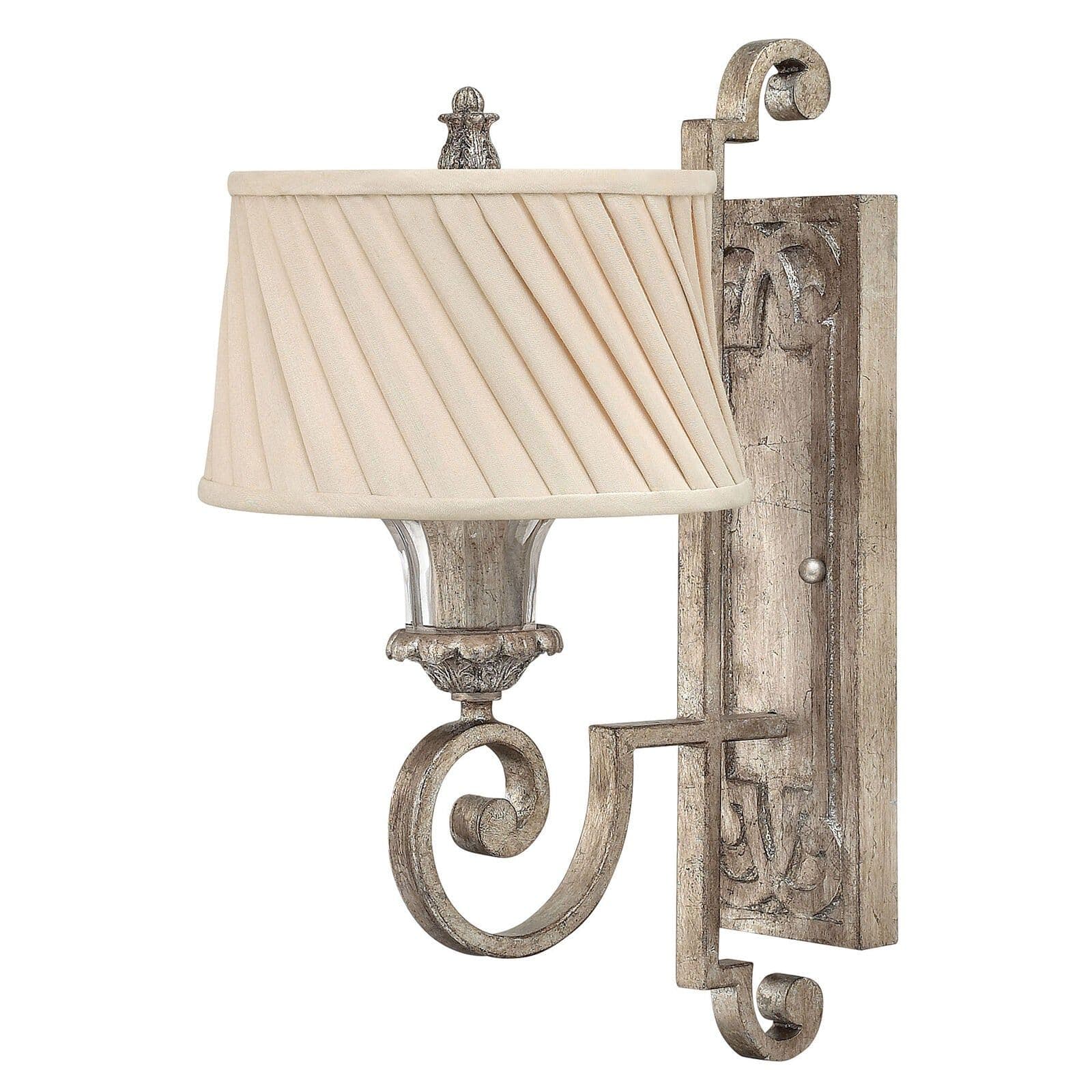Wall Light Glass Bobesches Pleated Fabric Shade Silver Leaf LED E27 75W