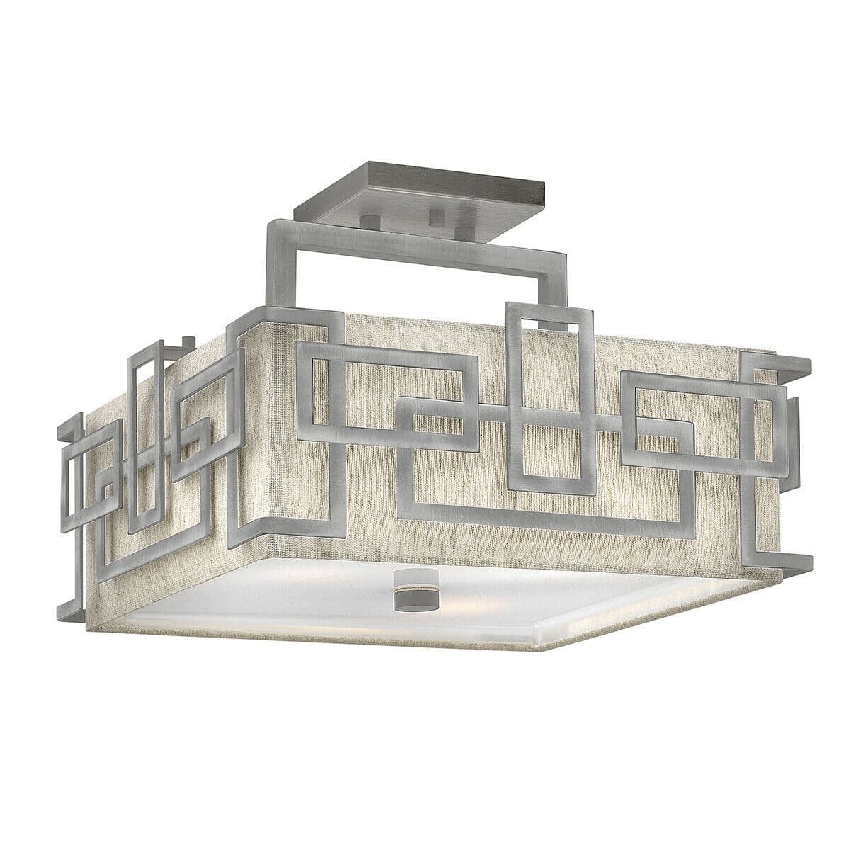 3 Bulb Semi Flush Light 1920s Style Glass Opaque Shades Nickel LED E27 100W