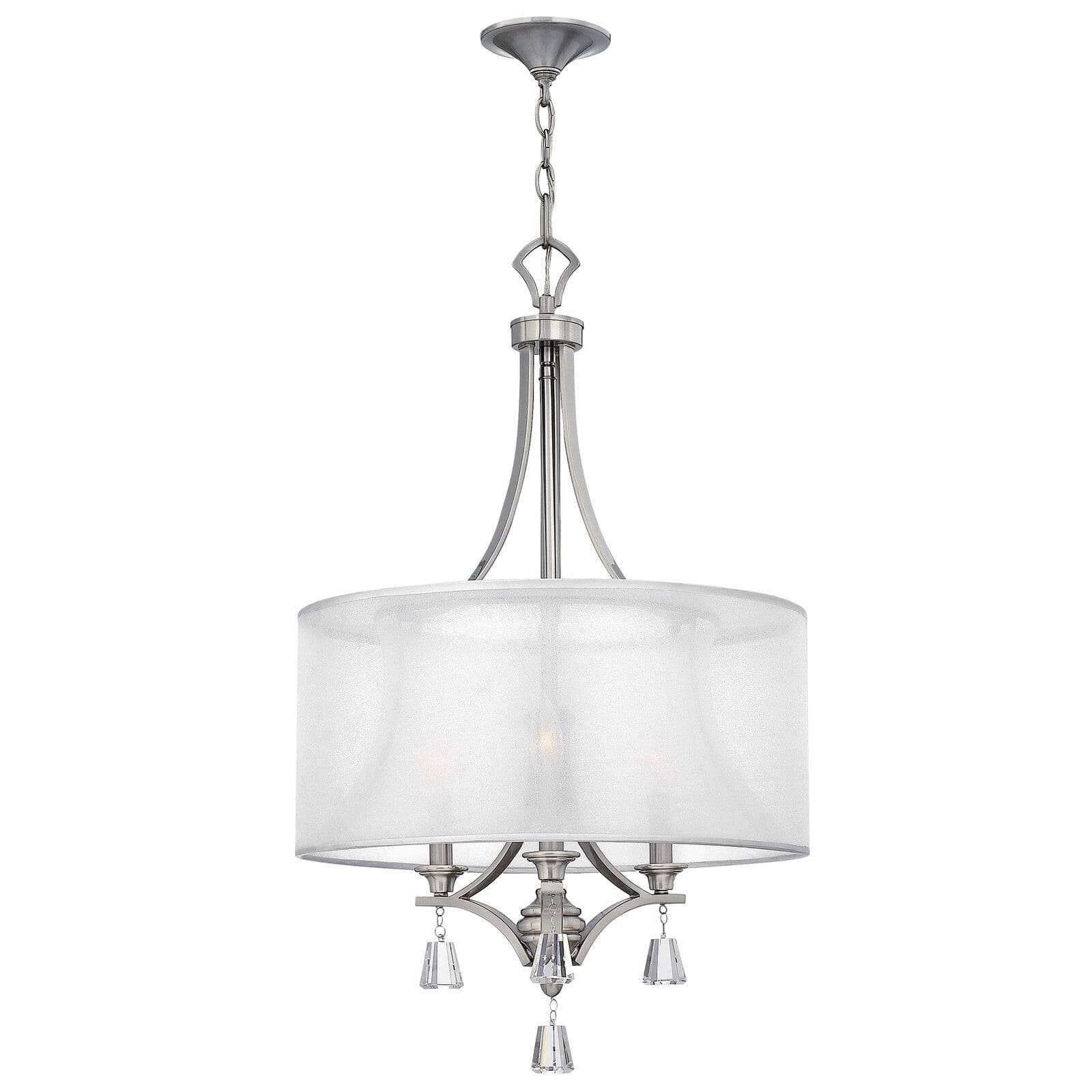 3 Bulb Chandelier Hanging Pendant LIght Brushed Nickel LED E14 60W Bulb