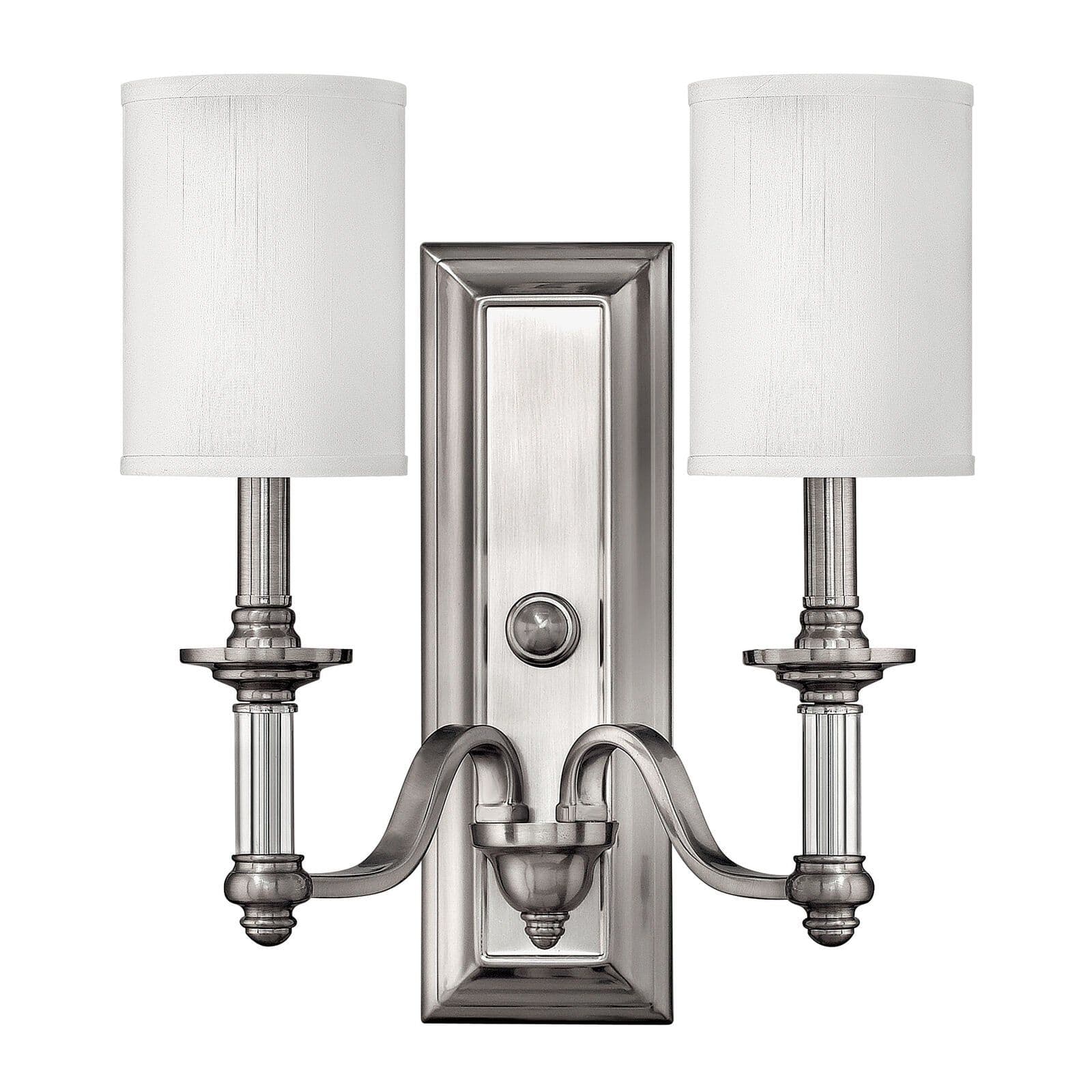 Twin Wall Light Clear Glass Column Fabric Shade Brushed Nickel LED E14 60W