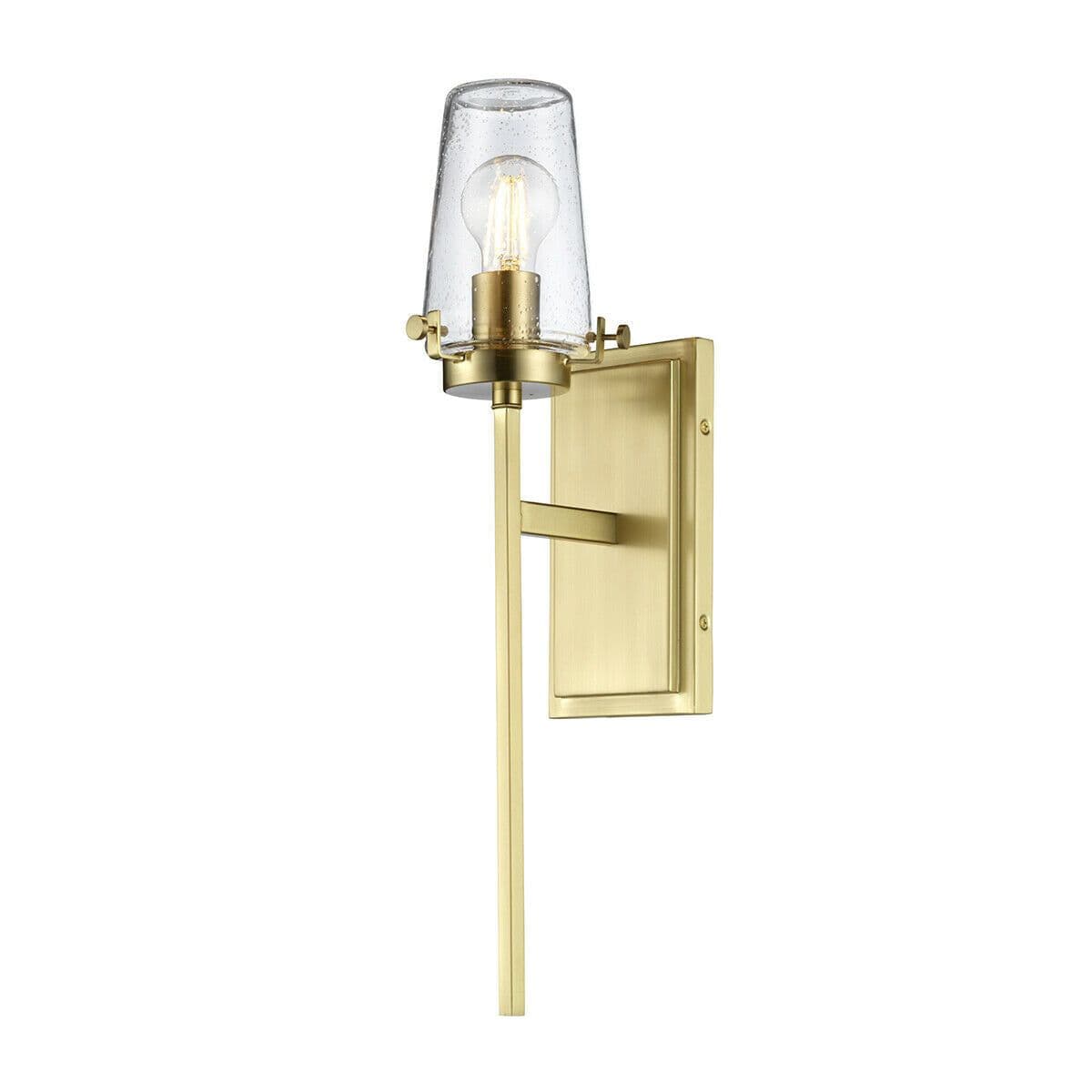 IP44 Wall Light Tall Nuts & Bolts Accents Glass Shade Brass LED E27 40W