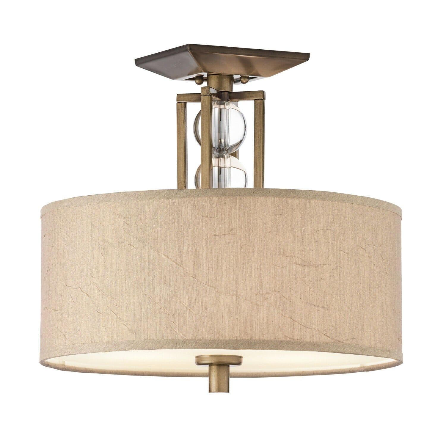 3 Bulb Semi Flush Light Crystal Spheres Fabric Shade LED E27 100W