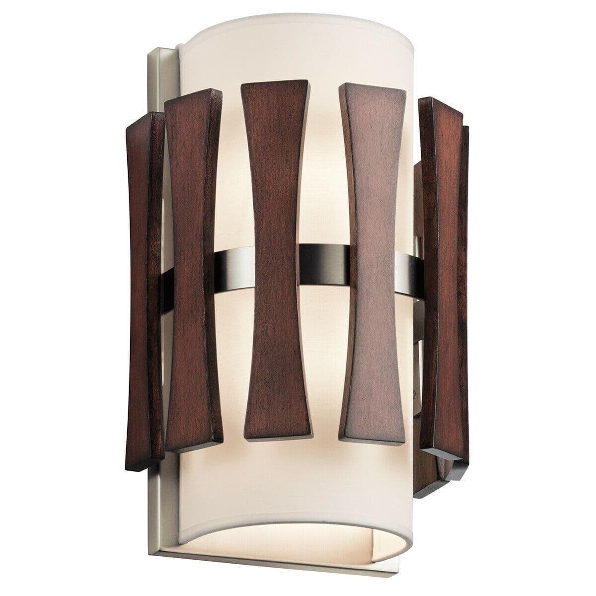 Twin Wall Light Stained Wood Panels Fabric Shade Stained Wood LED E14 60W