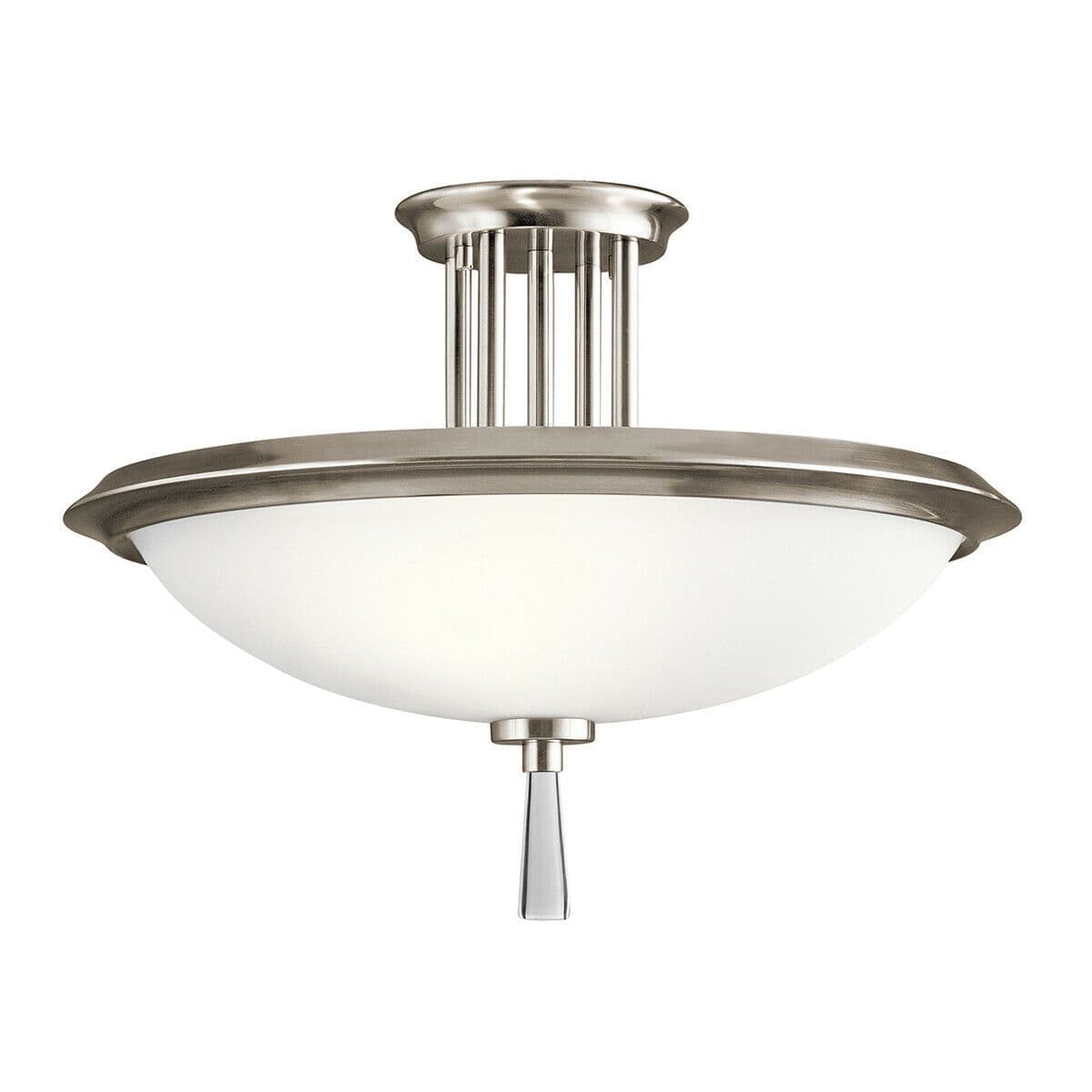 3 Bulb Semi Flush Light Opaque Glass Crystal Accent Classic Pewter LED E27 60W